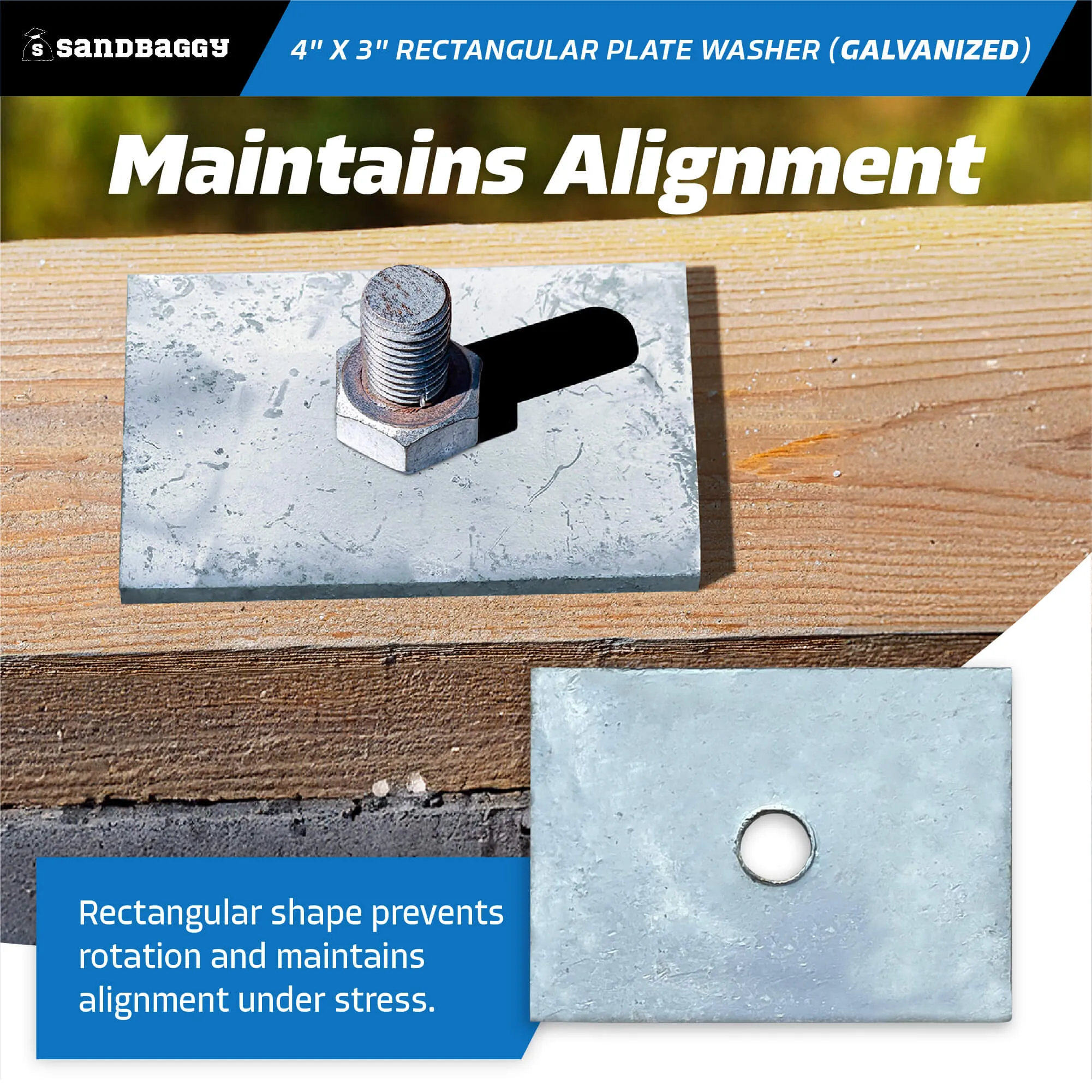 4" x 3" Rectangular Plate Washer (Galvanized) - 1/2" Anchor Bolt Diameter