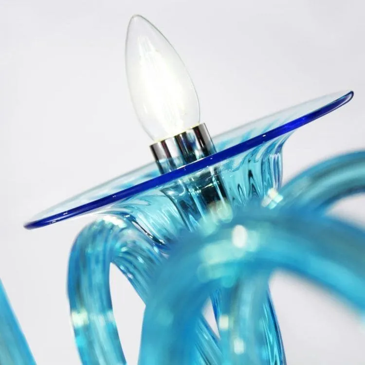 6 Light Sky Blue Murano Glass Chandelier