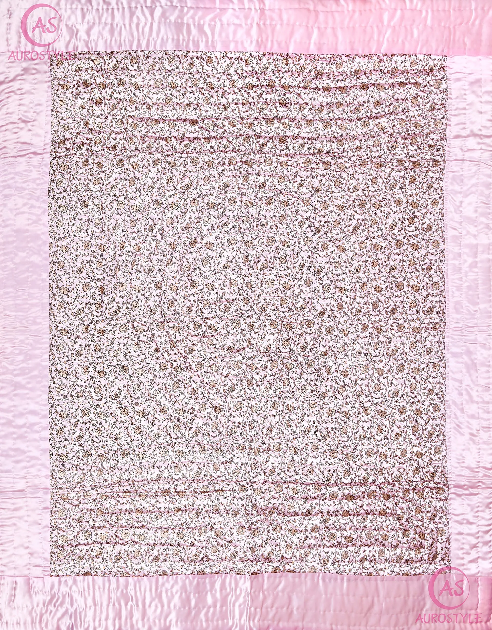 AUROSTYLE 400 TC Jaipuri Razai Rajasthani Traditional Silk Fabric Filling Pure Cotton lightweight Rajai Quilt Bedding Jaipuri Quilt Throw Blanket (Pink Floral, Double Bed 85 X 100, Pack of 1)
