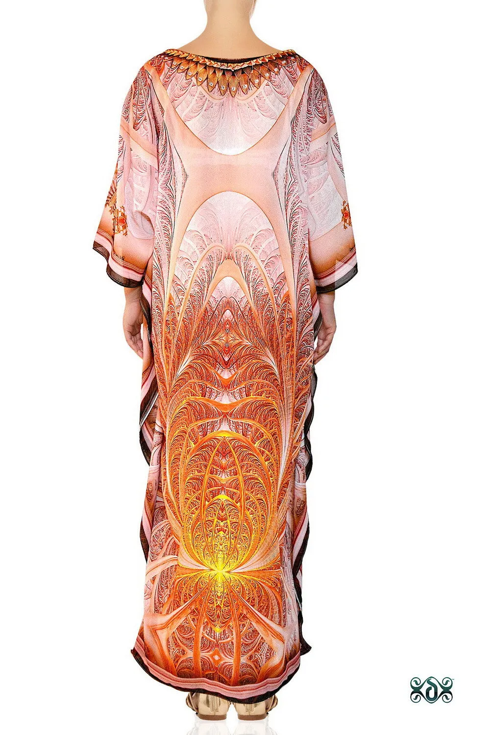 AURUM 79 Intricate Beige Crystals Embellished Devarshy Long Kaftan - 1090A