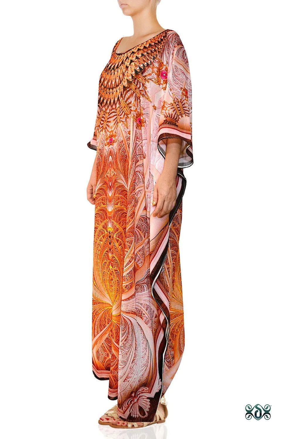 AURUM 79 Intricate Beige Crystals Embellished Devarshy Long Kaftan - 1090A