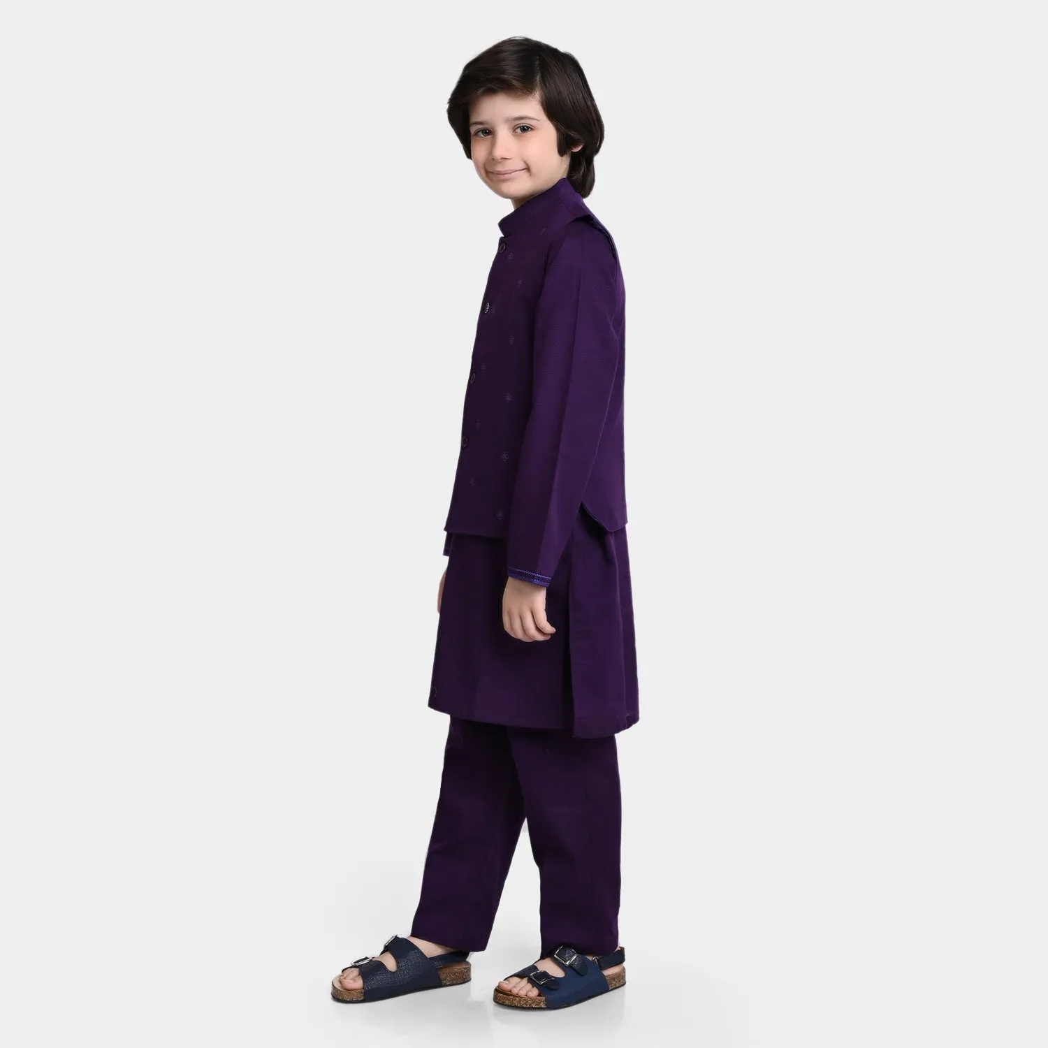 Boys Cotton 3 Piece Suit FW 2023-07-Purple