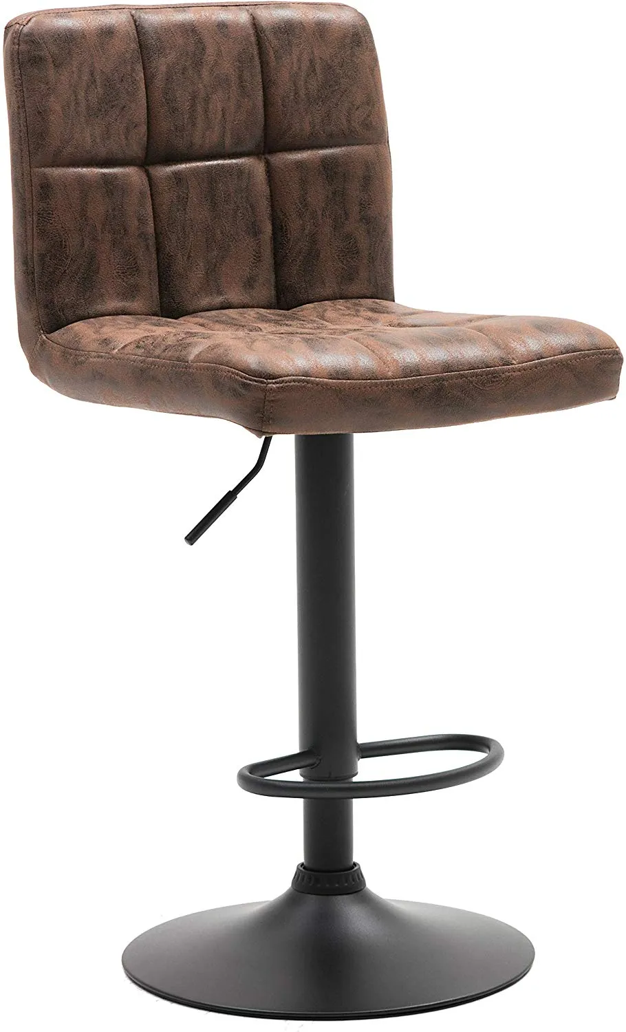 BTEXPERT Adjustable Industrial Metal upholstered Swivel Vintage Brown Rustic Dining Barstool Chair Set of 2, Back