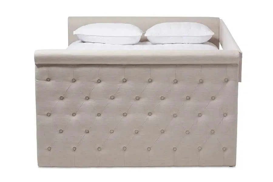 Carolina Light Beige Fabric Upholstered Queen Size Daybed w/Trundle