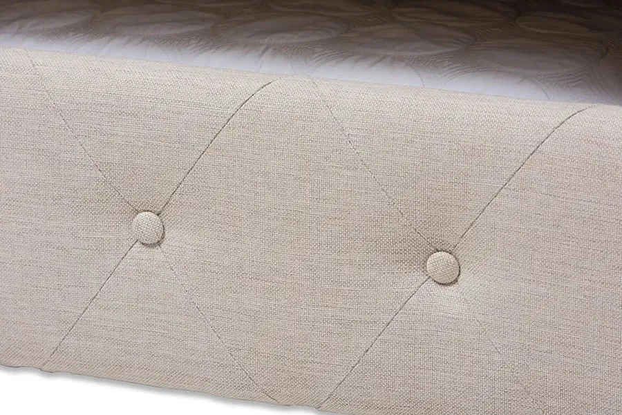 Carolina Light Beige Fabric Upholstered Queen Size Daybed w/Trundle