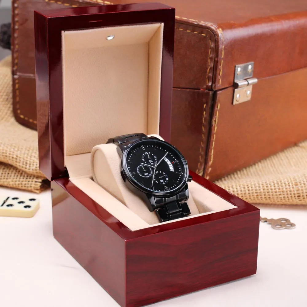 Engraved Black Chronograph Watch - Personalized Gift for Grandpa | Durable, Stylish, and Functional - Unforgettable Childhood