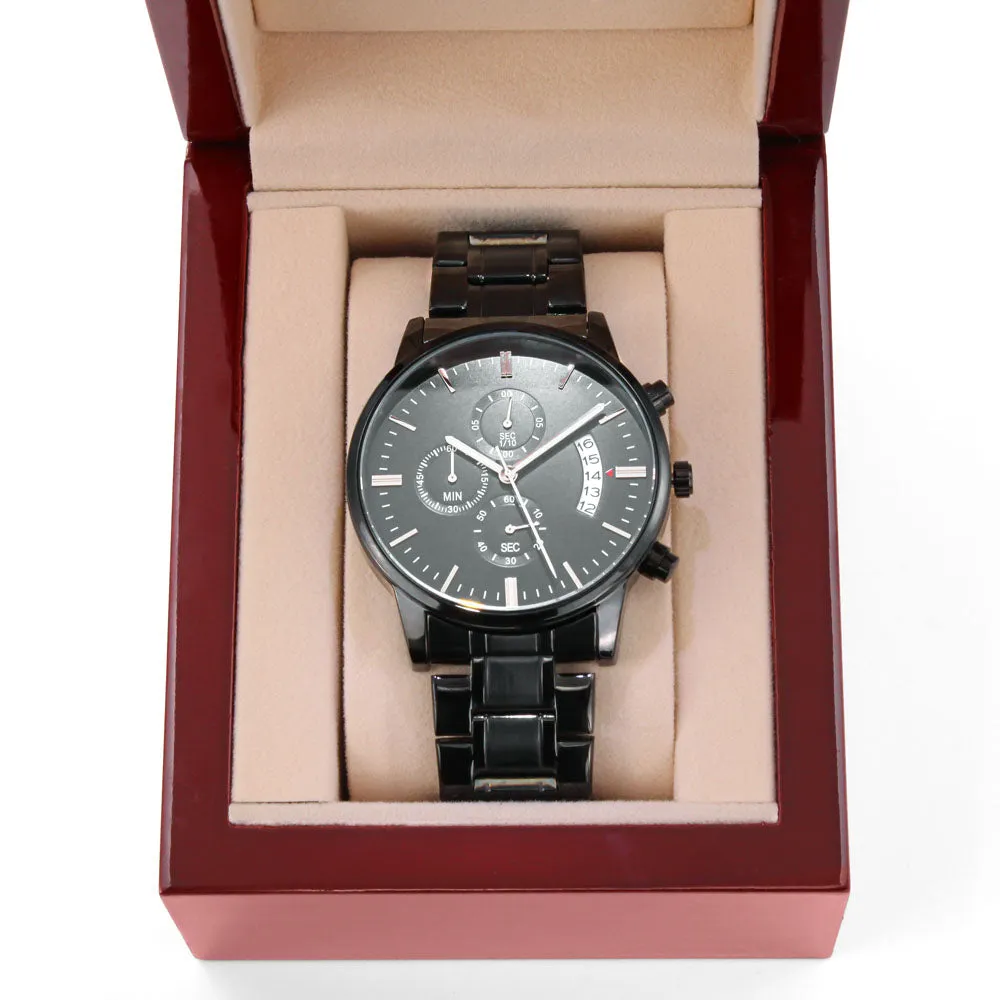 Engraved Black Chronograph Watch - Personalized Gift for Grandpa | Durable, Stylish, and Functional - Unforgettable Childhood