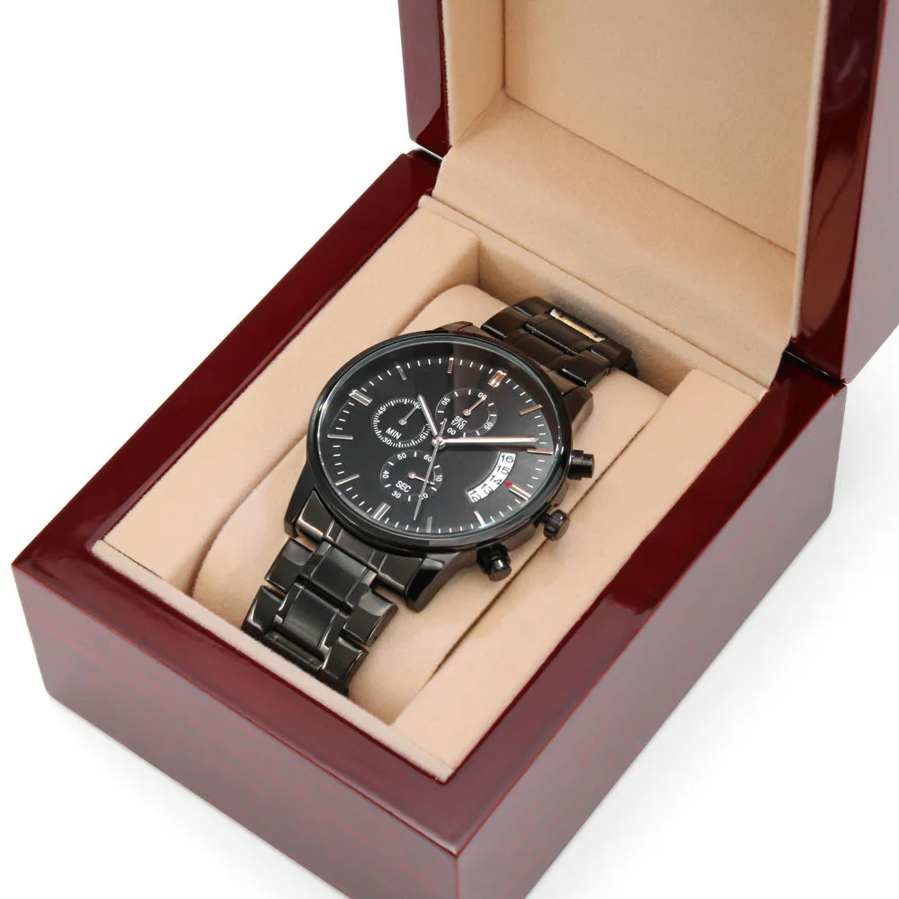 Engraved Black Chronograph Watch - Personalized Gift for Grandpa | Durable, Stylish, and Functional - Unforgettable Childhood
