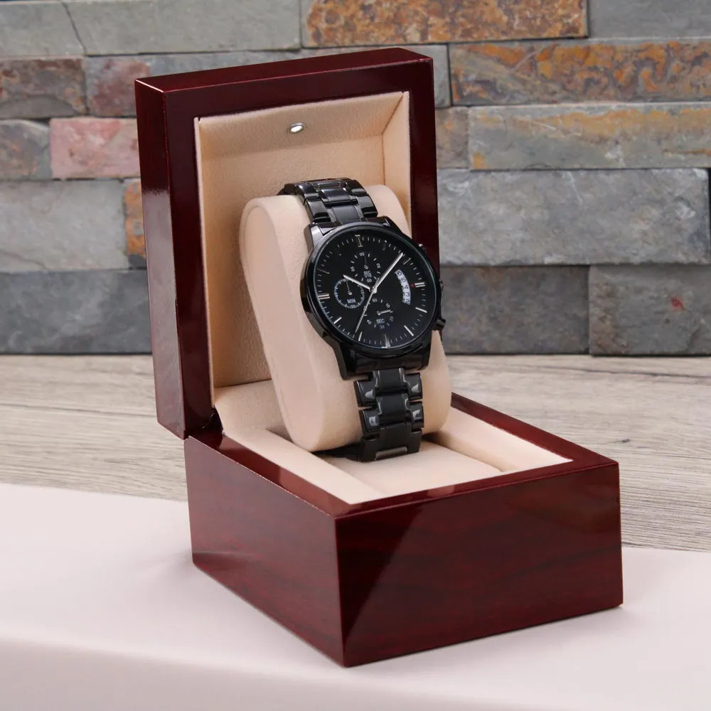 Engraved Black Chronograph Watch - Personalized Gift for Grandpa | Durable, Stylish, and Functional - Unforgettable Childhood