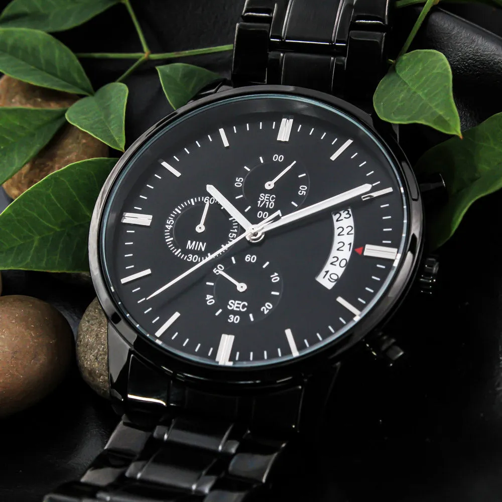 Engraved Black Chronograph Watch - Personalized Gift for Grandpa | Durable, Stylish, and Functional - Unforgettable Childhood