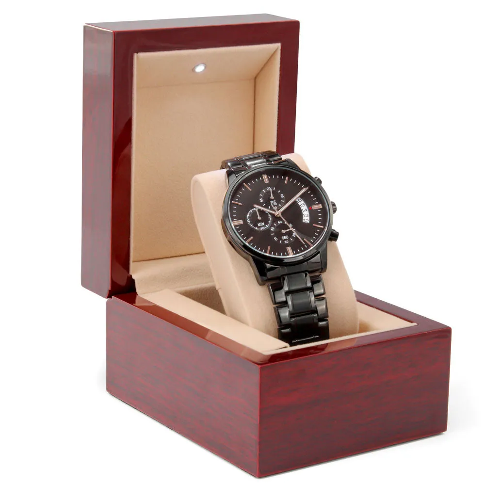 Engraved Black Chronograph Watch - Personalized Gift for Grandpa | Durable, Stylish, and Functional - Unforgettable Childhood