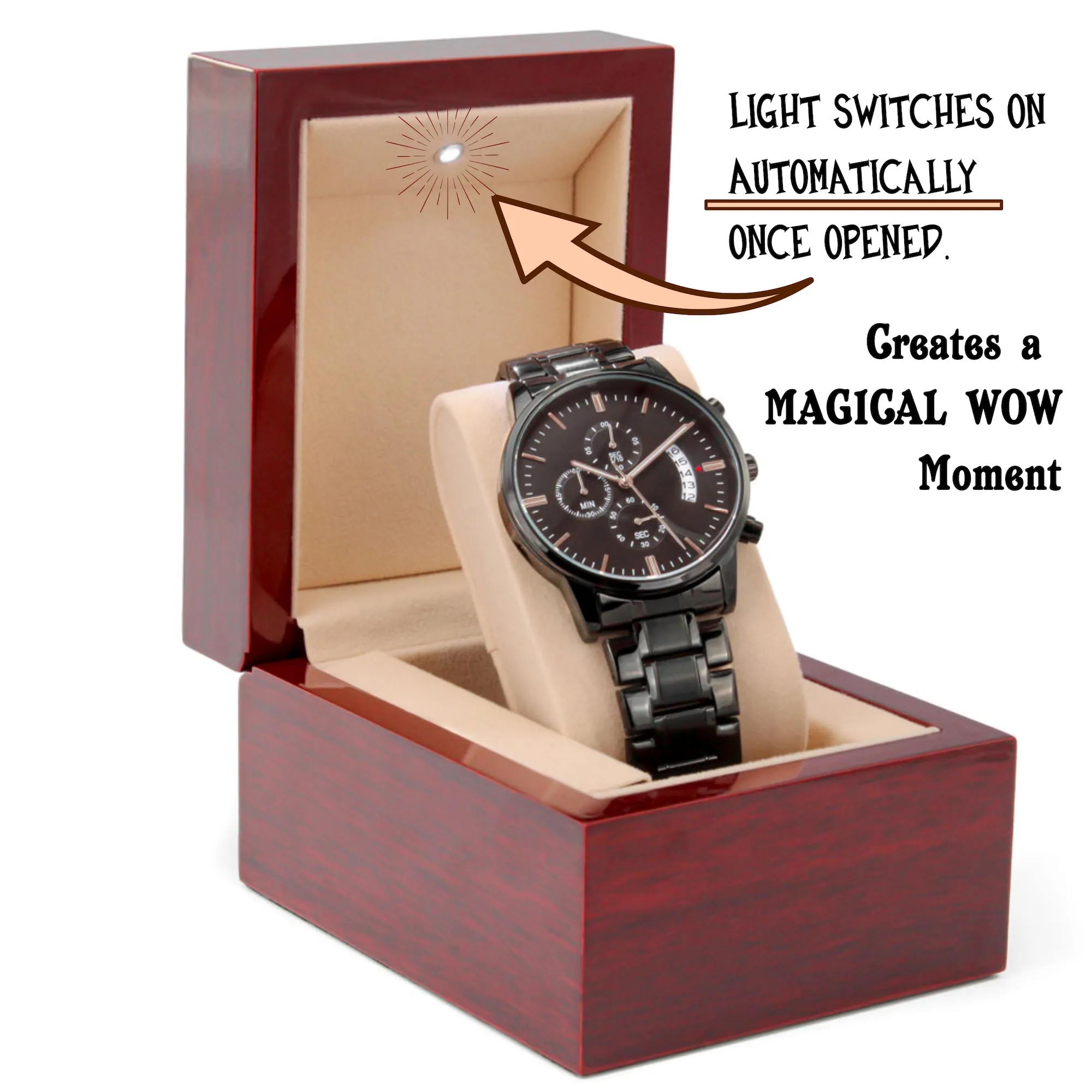 Engraved Black Chronograph Watch - Personalized Gift for Grandpa | Durable, Stylish, and Functional - Unforgettable Childhood