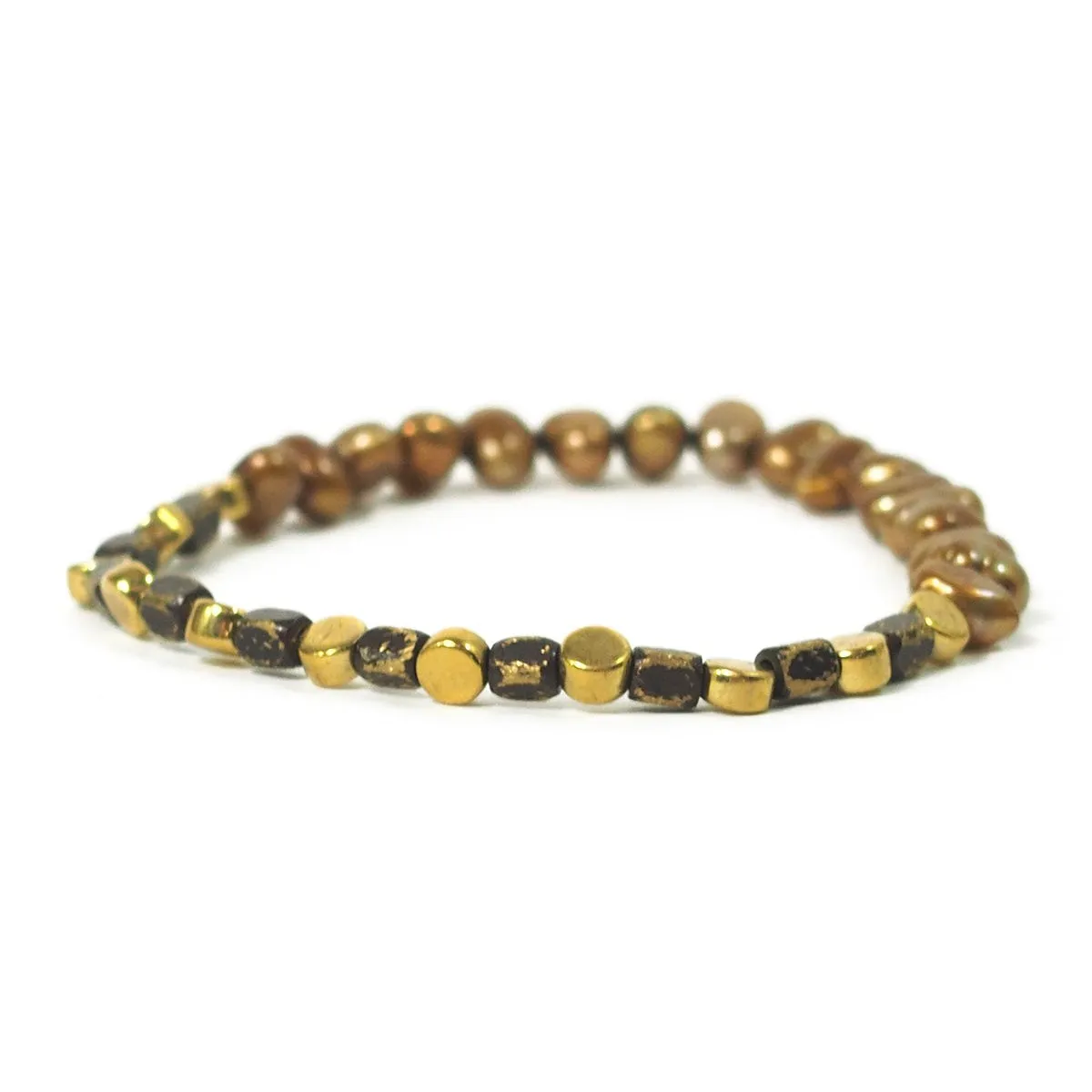 Fresh Water Pearl and Metal Bead Stretch Bracelet, A
