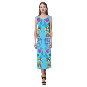 Geometric Floral Winter - Sky Blue Phaedra Sleeveless Open Fork Long Dress
