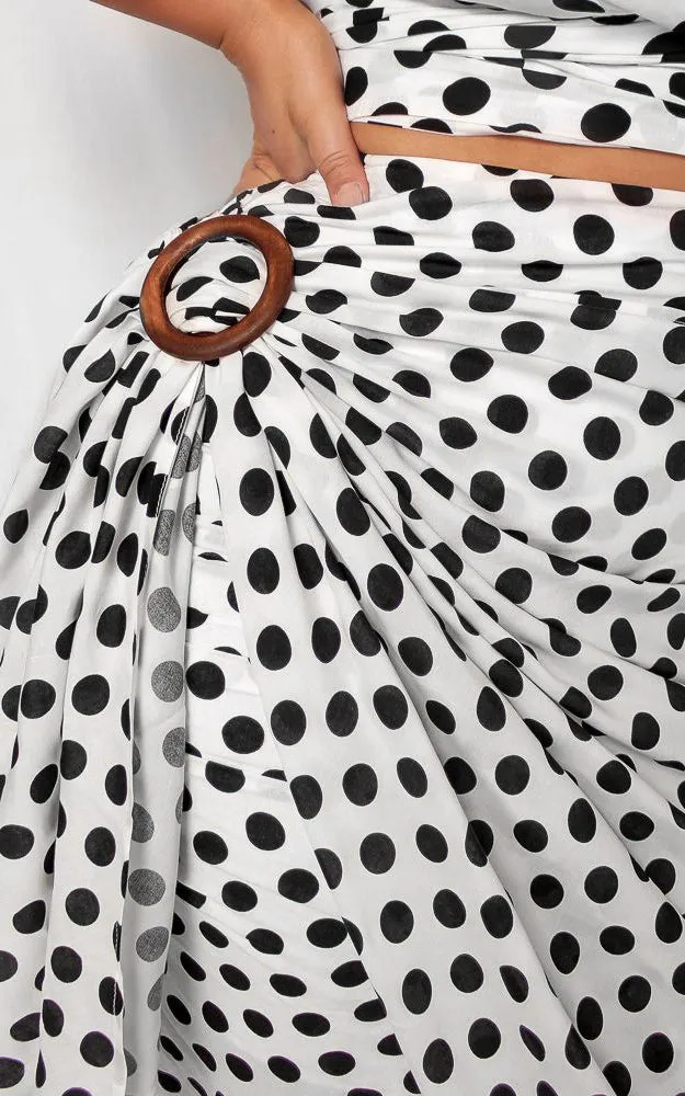 Havana Wrap Midi Skirt - White Polka