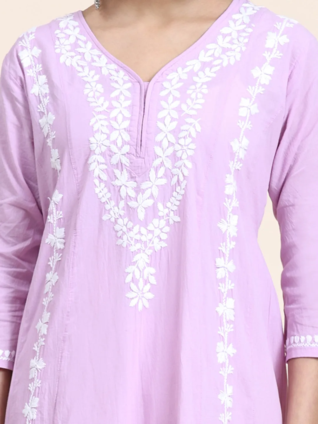 HOK Chikankari Anarkali Kurti for Women - Lavender