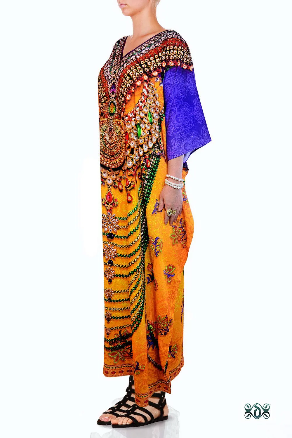 INDICA MAGNIFICA Majestic Yellow Adorned Devarshy Long Embellished Kaftan - YellowPurp