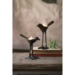 Kalalou - SET OF TWO CAST IRON BIRD TEA LIGHT HOLDERS - CYB1131
