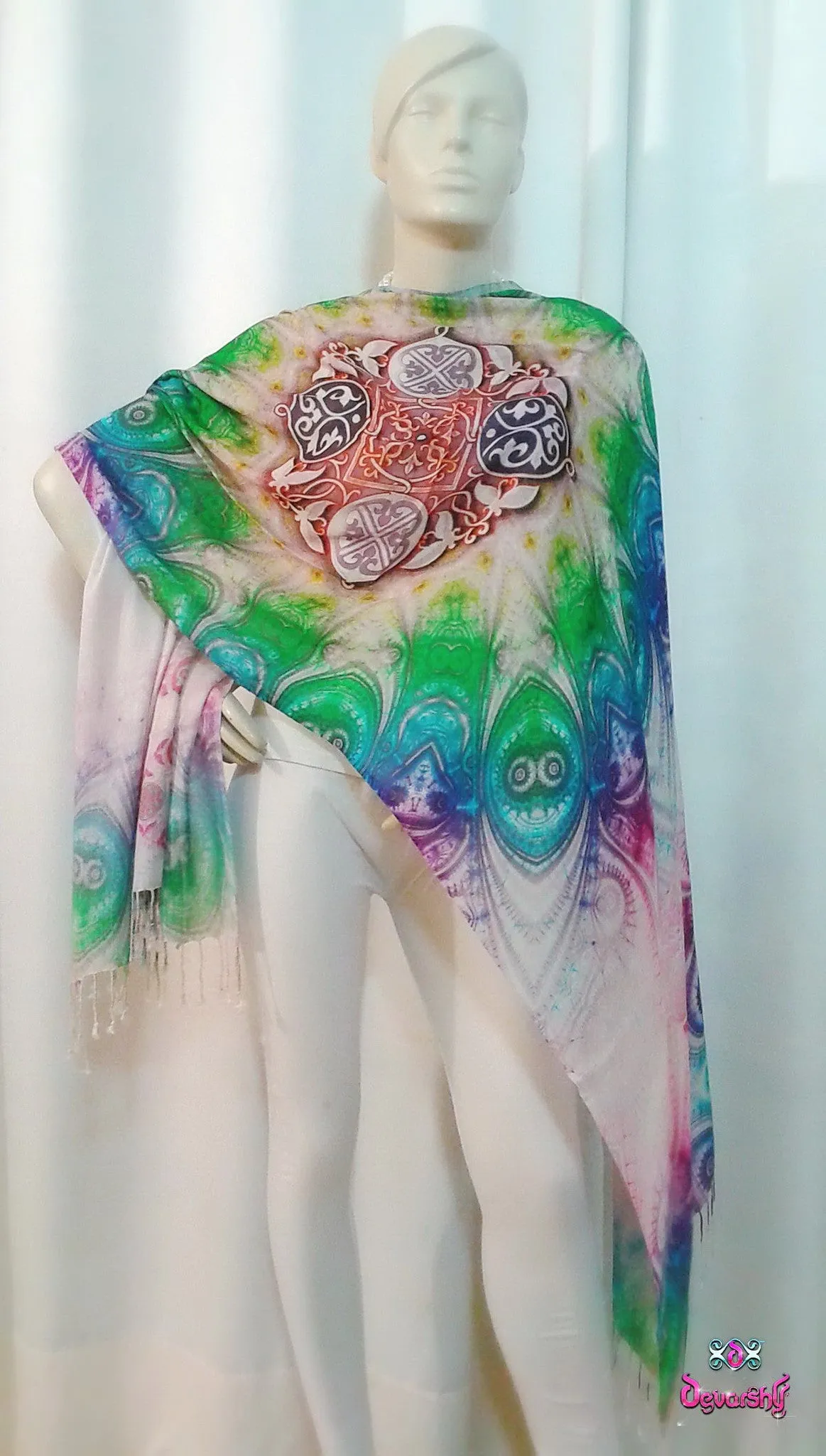 LA FUTURISMO Green Gradient Devarshy Printed Ladies Stole - 1078B
