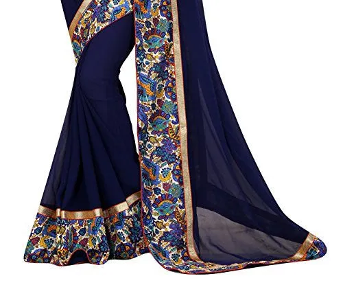 Livie Women's Georgette Sarees Party Wear/Fancy Georgette Sarees/Printed Georgette Sarees - Indigo Blue