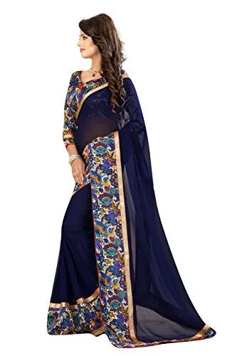 Livie Women's Georgette Sarees Party Wear/Fancy Georgette Sarees/Printed Georgette Sarees - Indigo Blue
