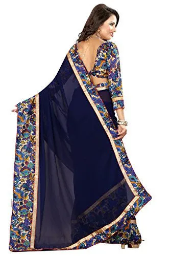 Livie Women's Georgette Sarees Party Wear/Fancy Georgette Sarees/Printed Georgette Sarees - Indigo Blue