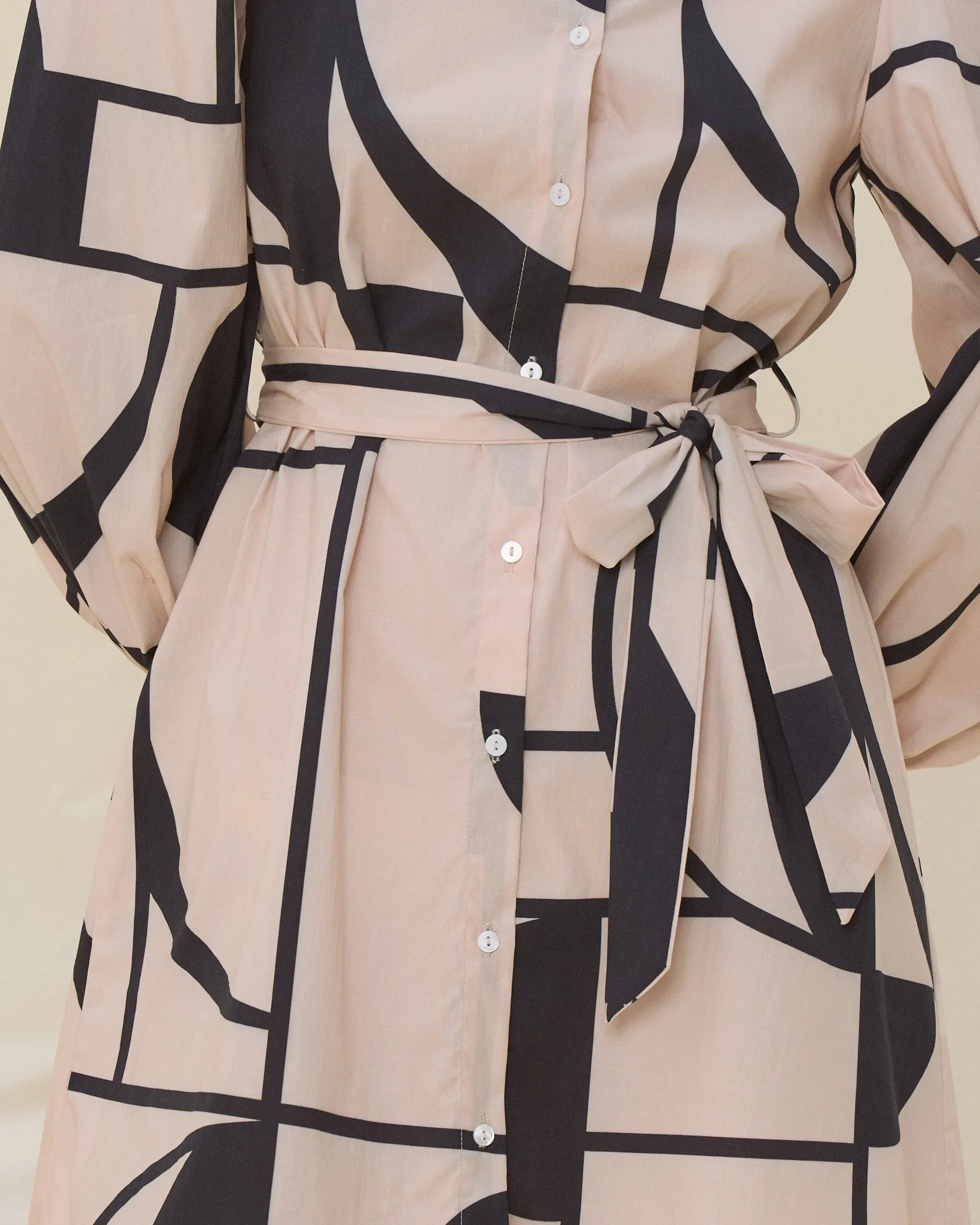 Meiro Blush Pink and Black Abstract Geo Mini Dress