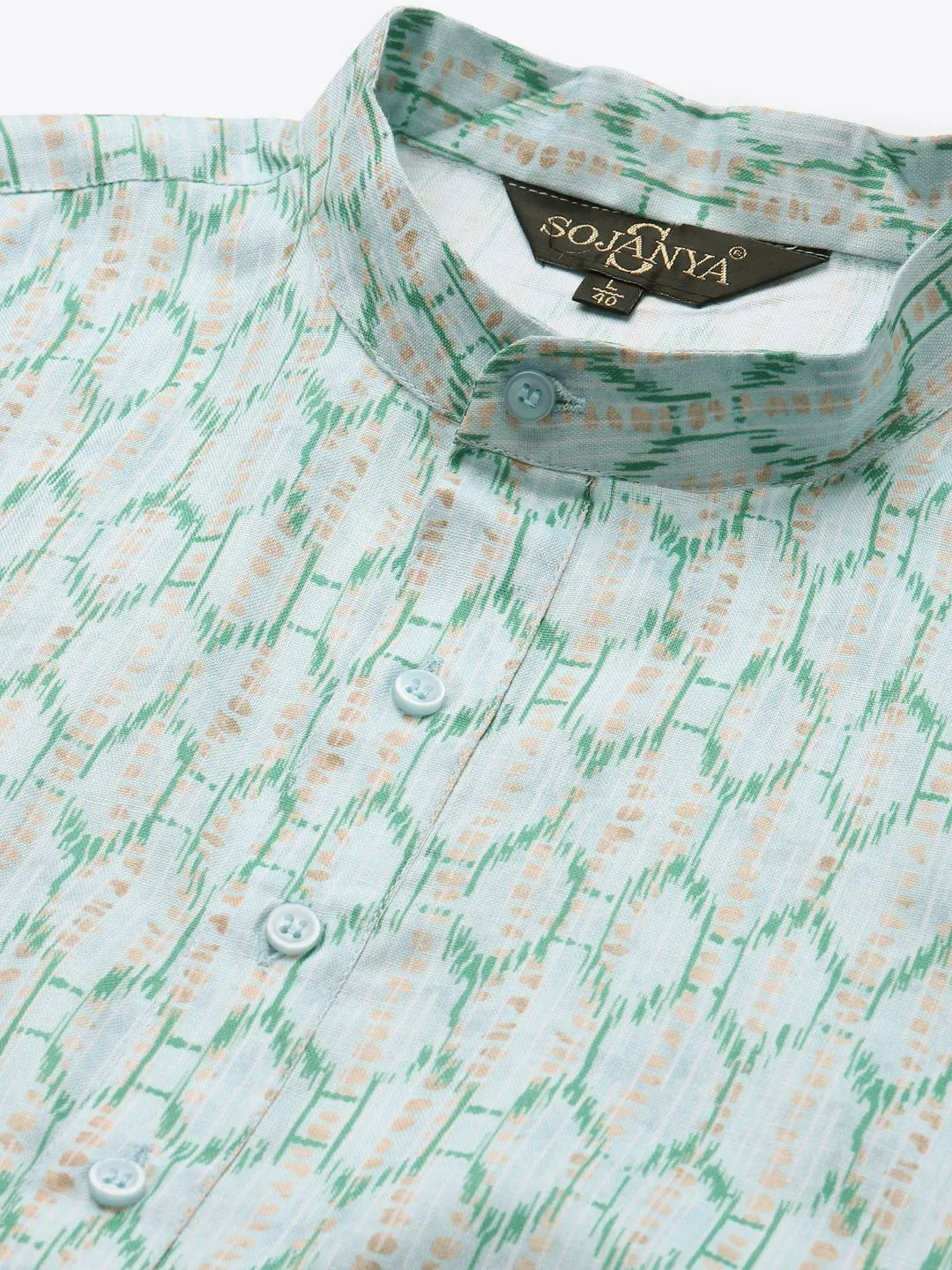 Men's Cotton Sea Green Printed ONLY Kurta  - Sojanya