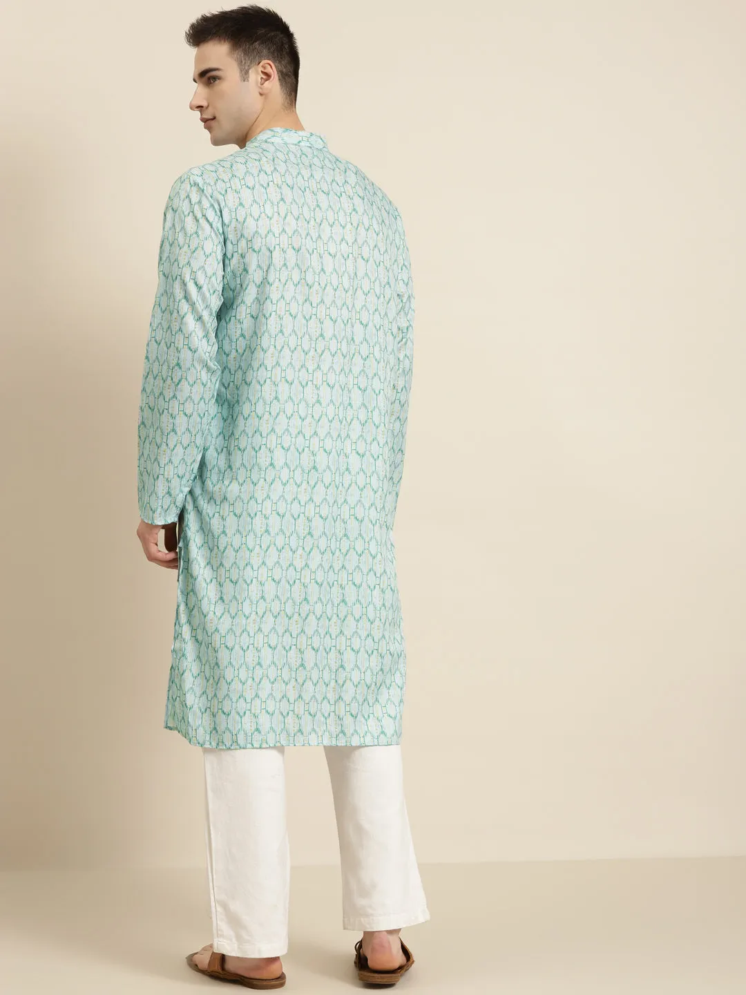 Men's Cotton Sea Green Printed ONLY Kurta  - Sojanya