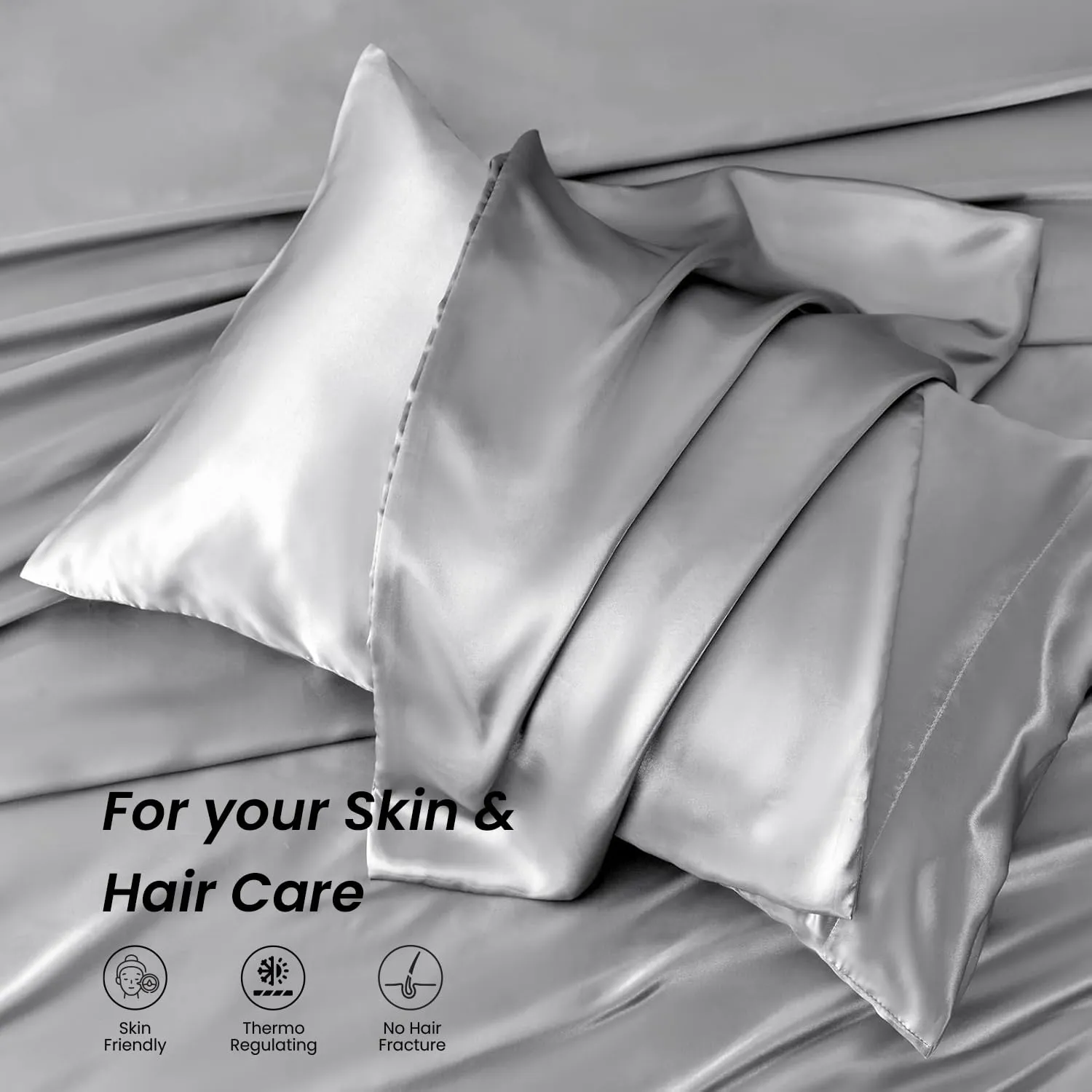 Mush 400TC Luxurious Satin Silk King Size Flat Sheet with 2 Pillow Covers - Silky Soft, Skin-Friendly, Breathable, Durable Premium Bedding | 108 X 108 Inches (Pearl Grey, King Flat)