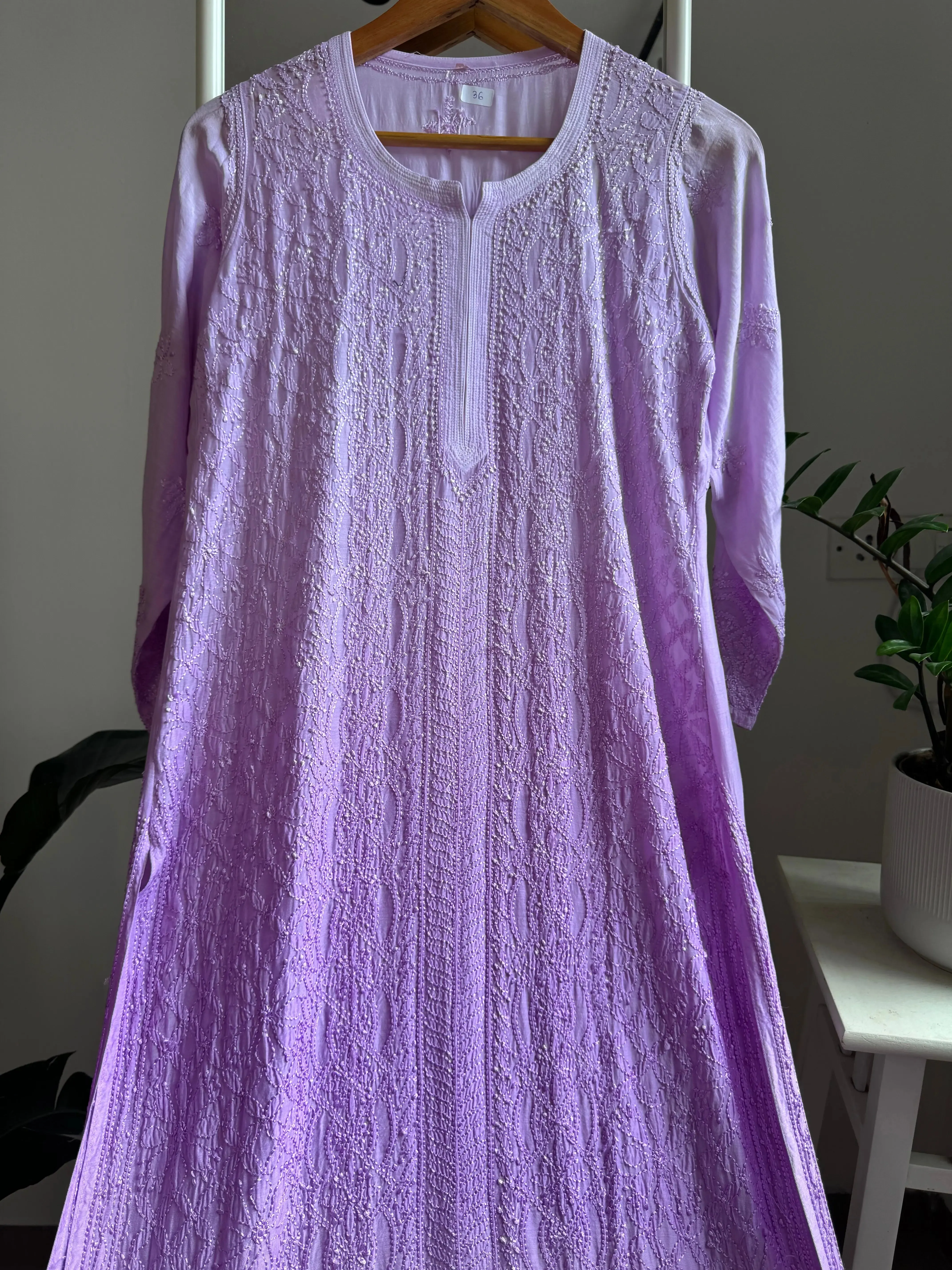 Muslin Chikankari Kurti - Lavander Ombre