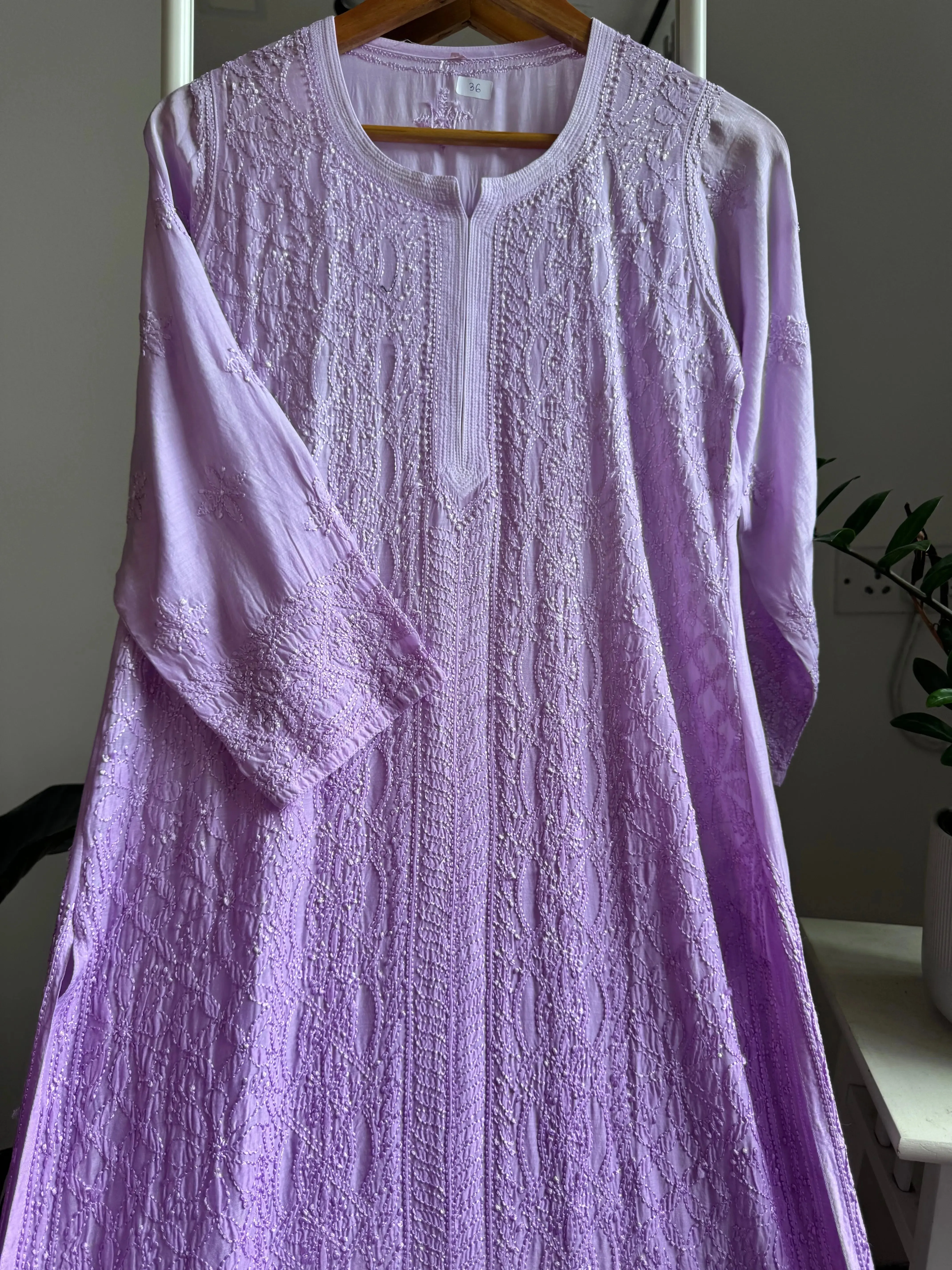 Muslin Chikankari Kurti - Lavander Ombre