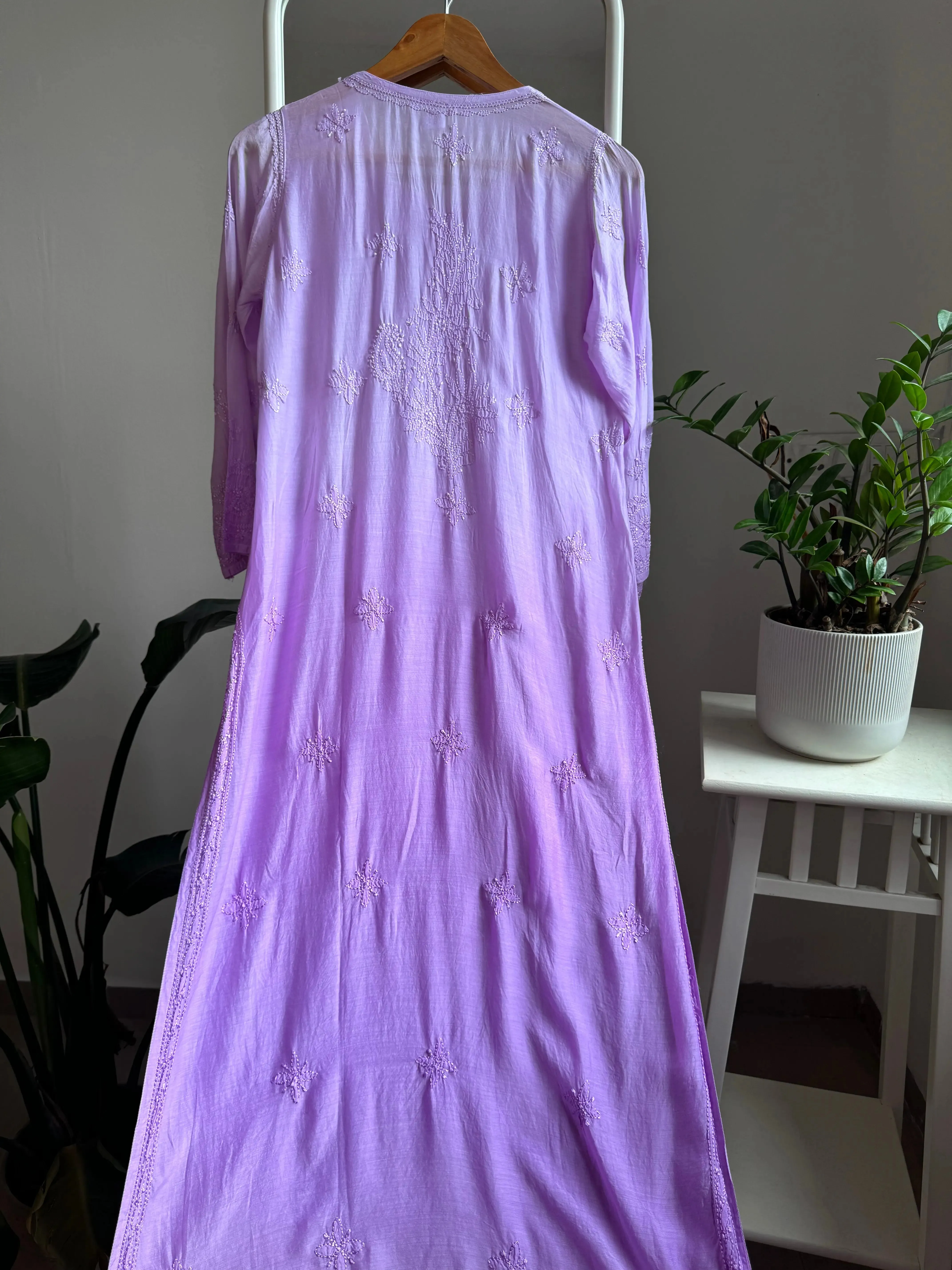 Muslin Chikankari Kurti - Lavander Ombre