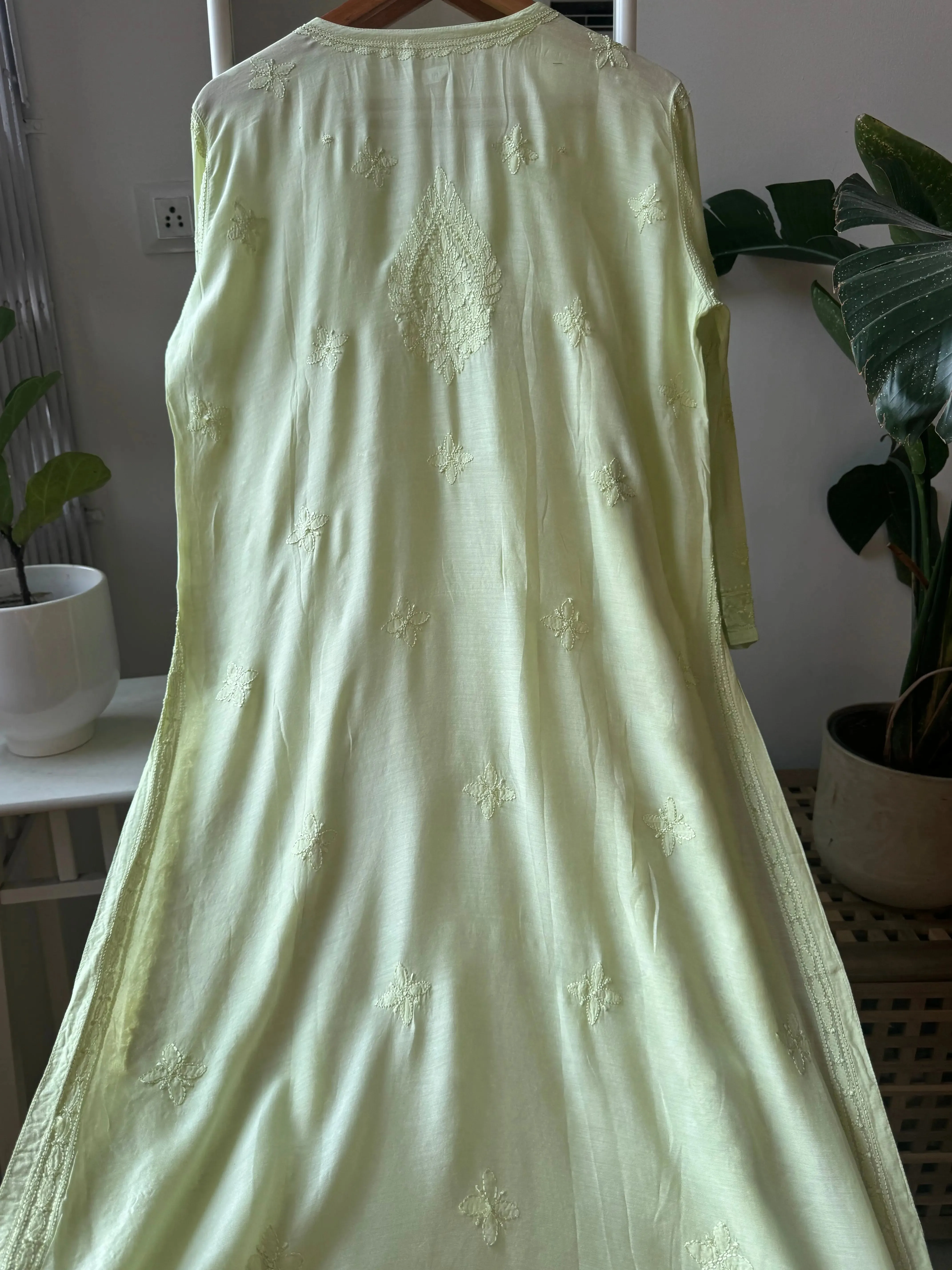 Muslin Chikankari Kurti - Light Green