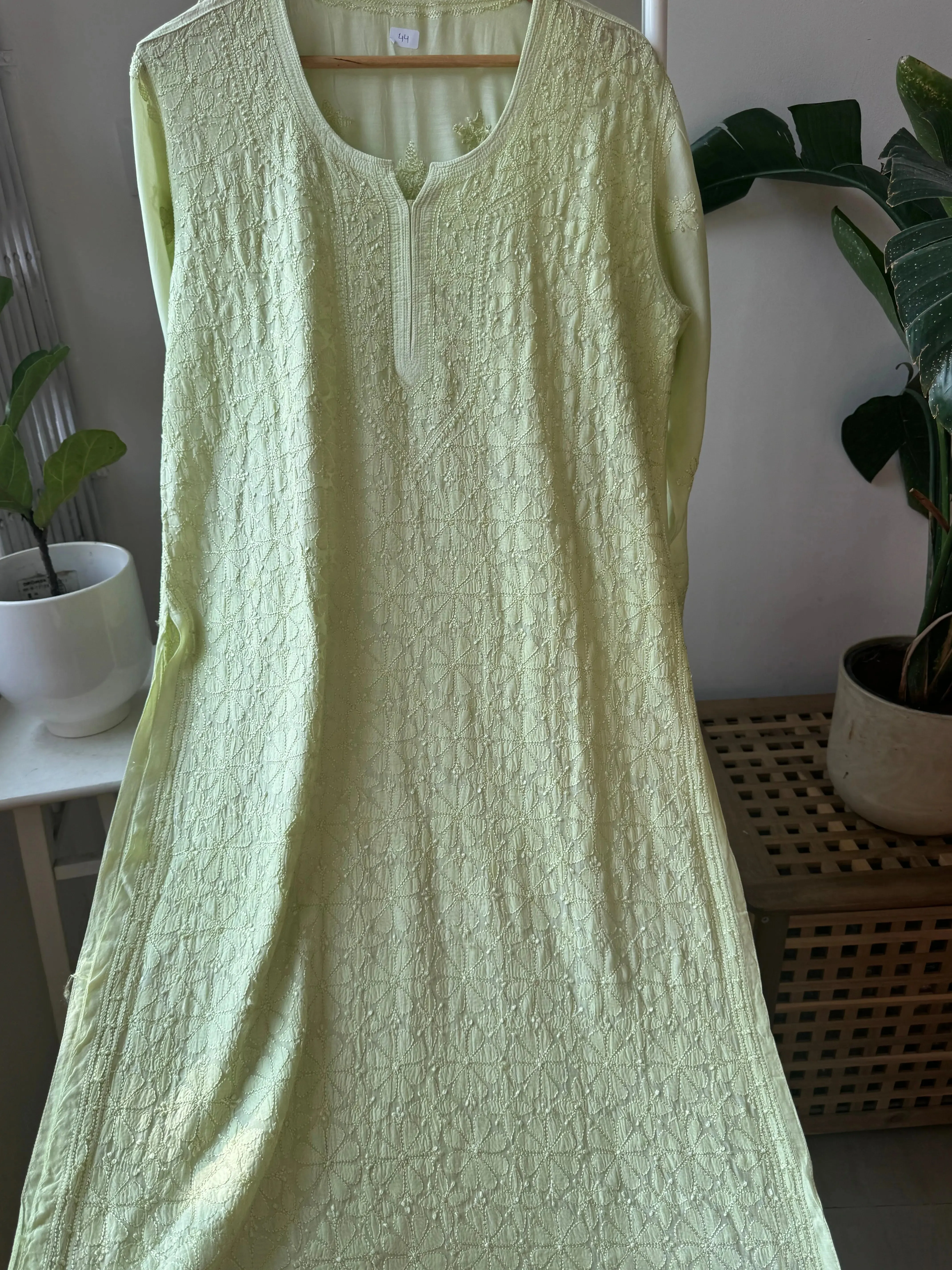 Muslin Chikankari Kurti - Light Green