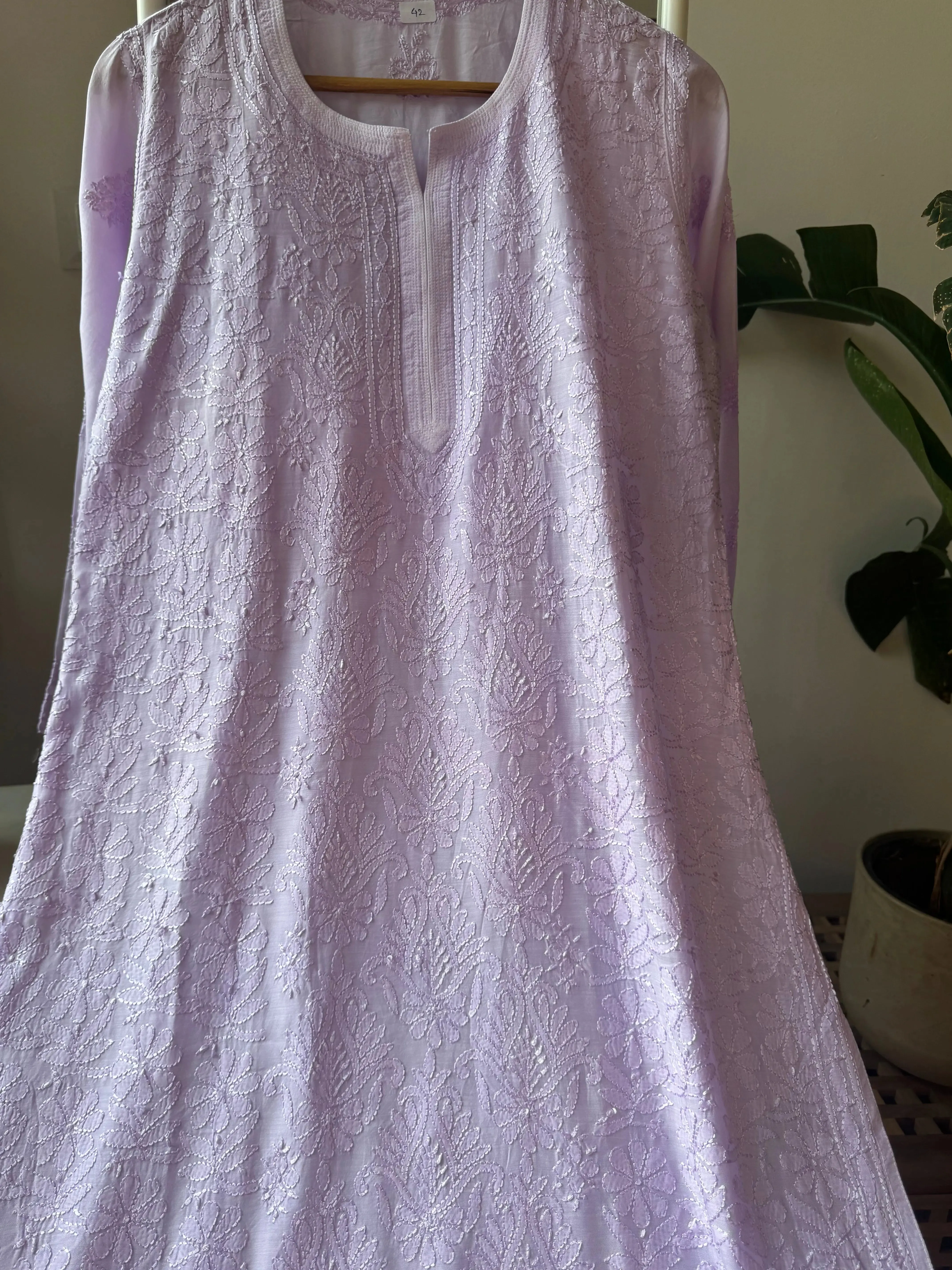 Muslin Chikankari Kurti - Lilac