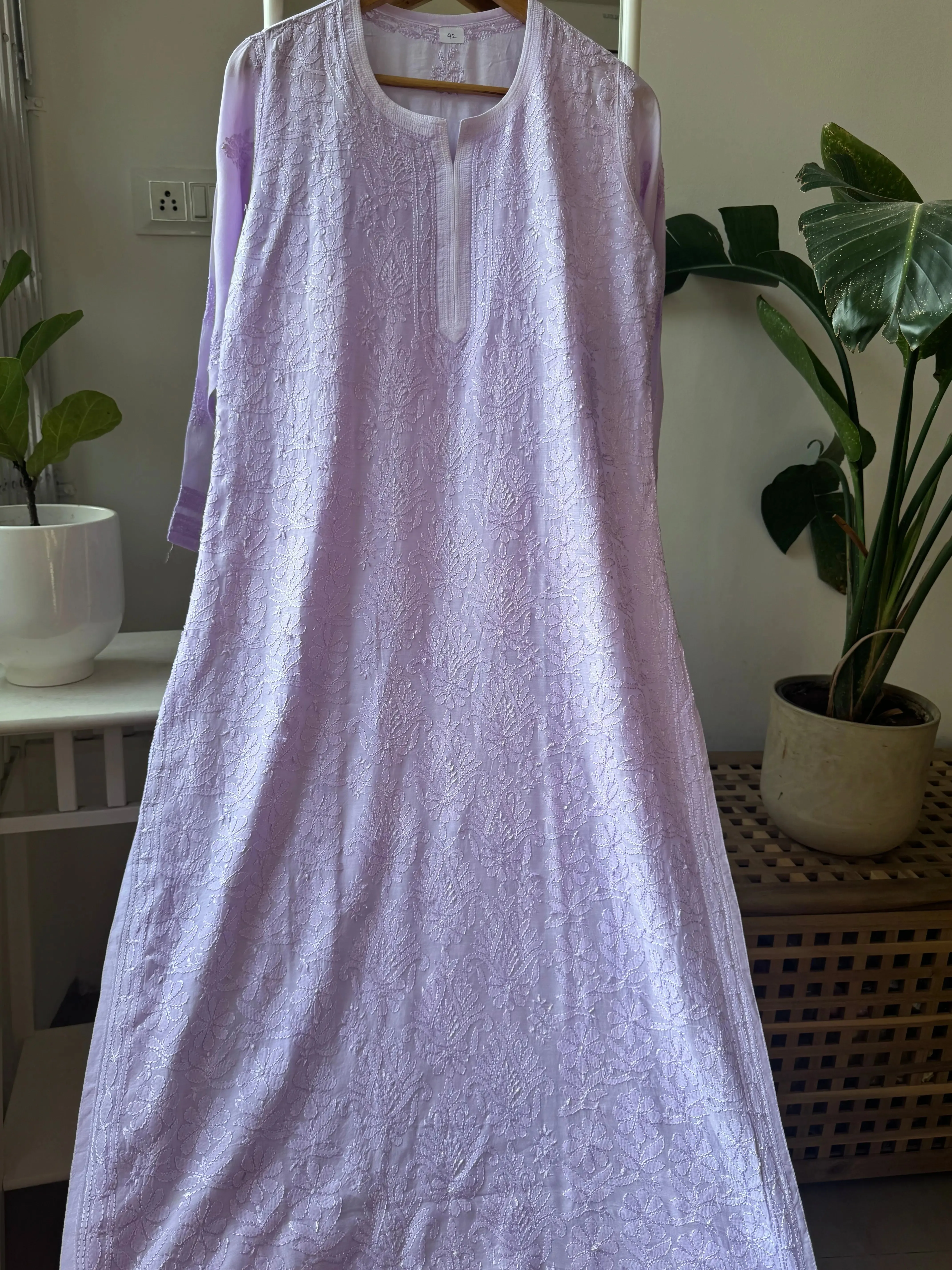 Muslin Chikankari Kurti - Lilac