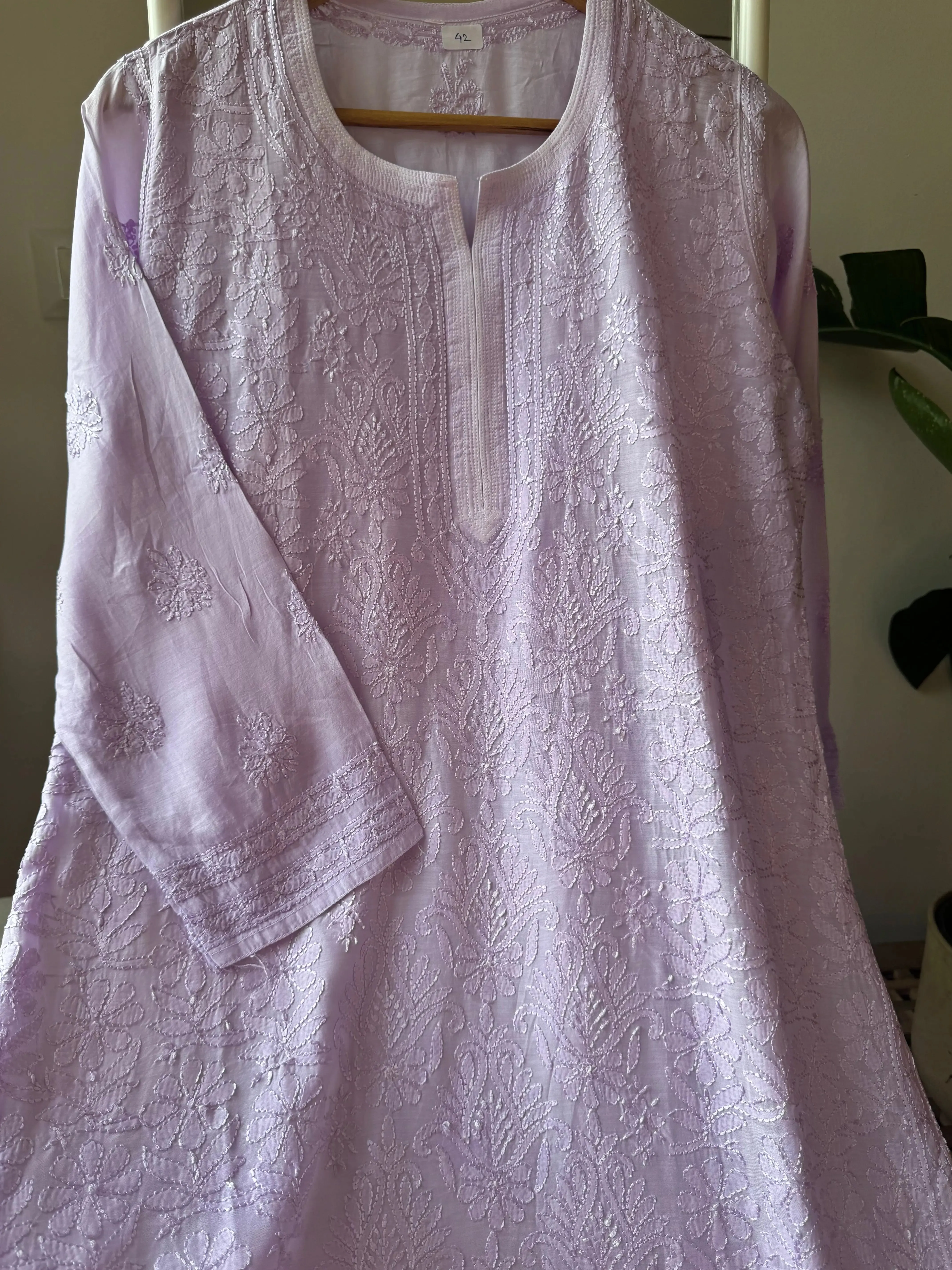 Muslin Chikankari Kurti - Lilac