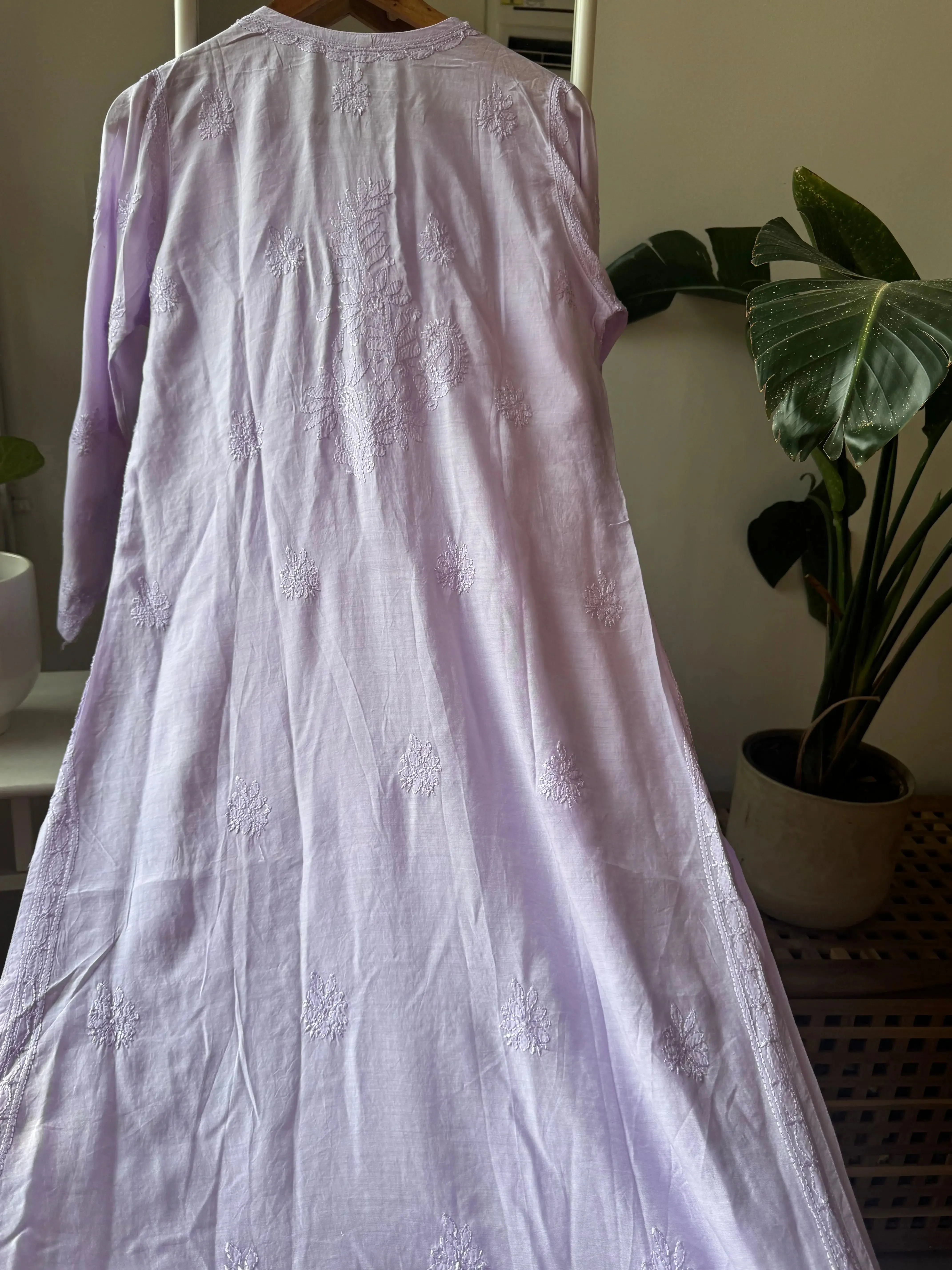 Muslin Chikankari Kurti - Lilac