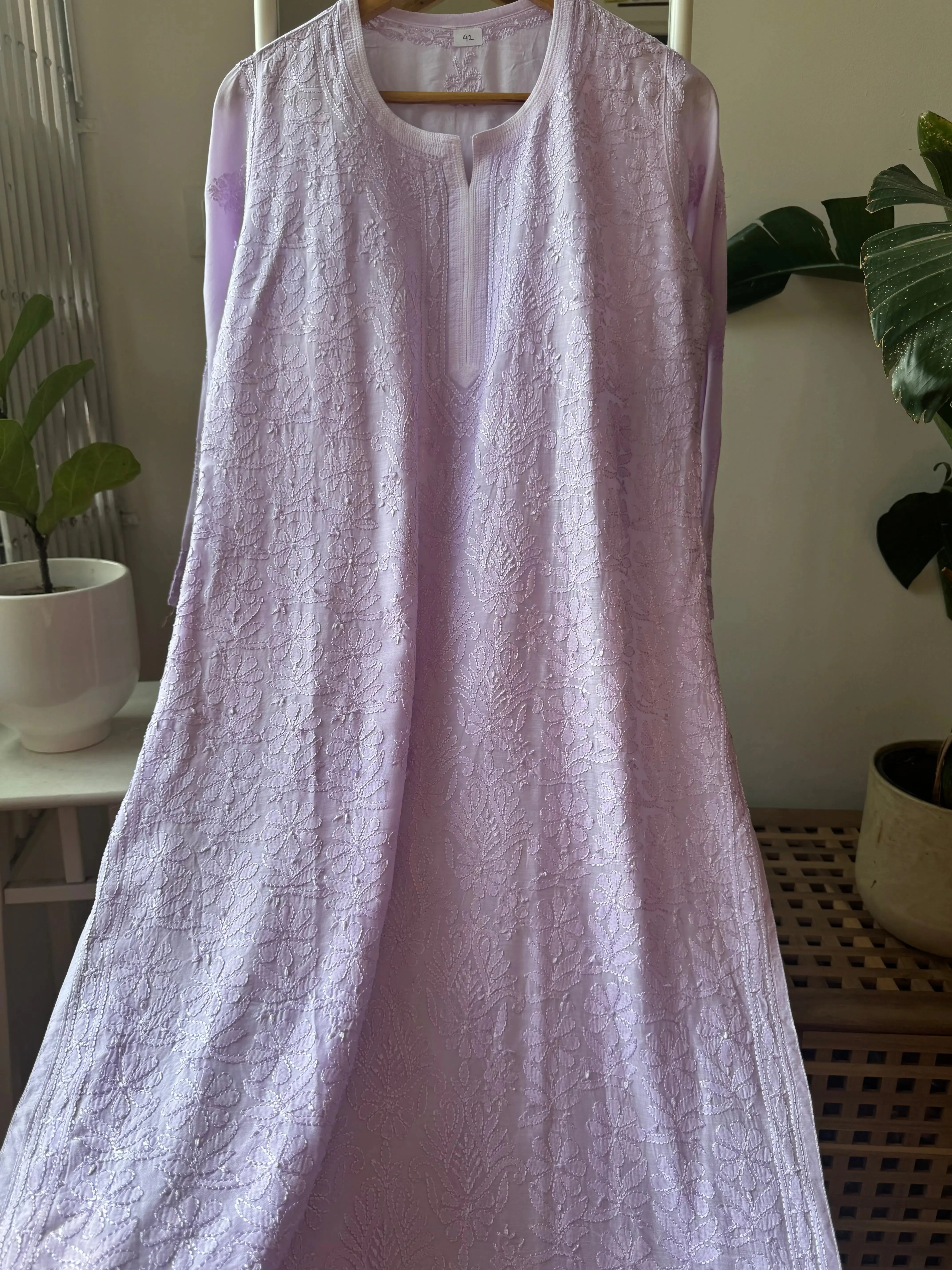 Muslin Chikankari Kurti - Lilac