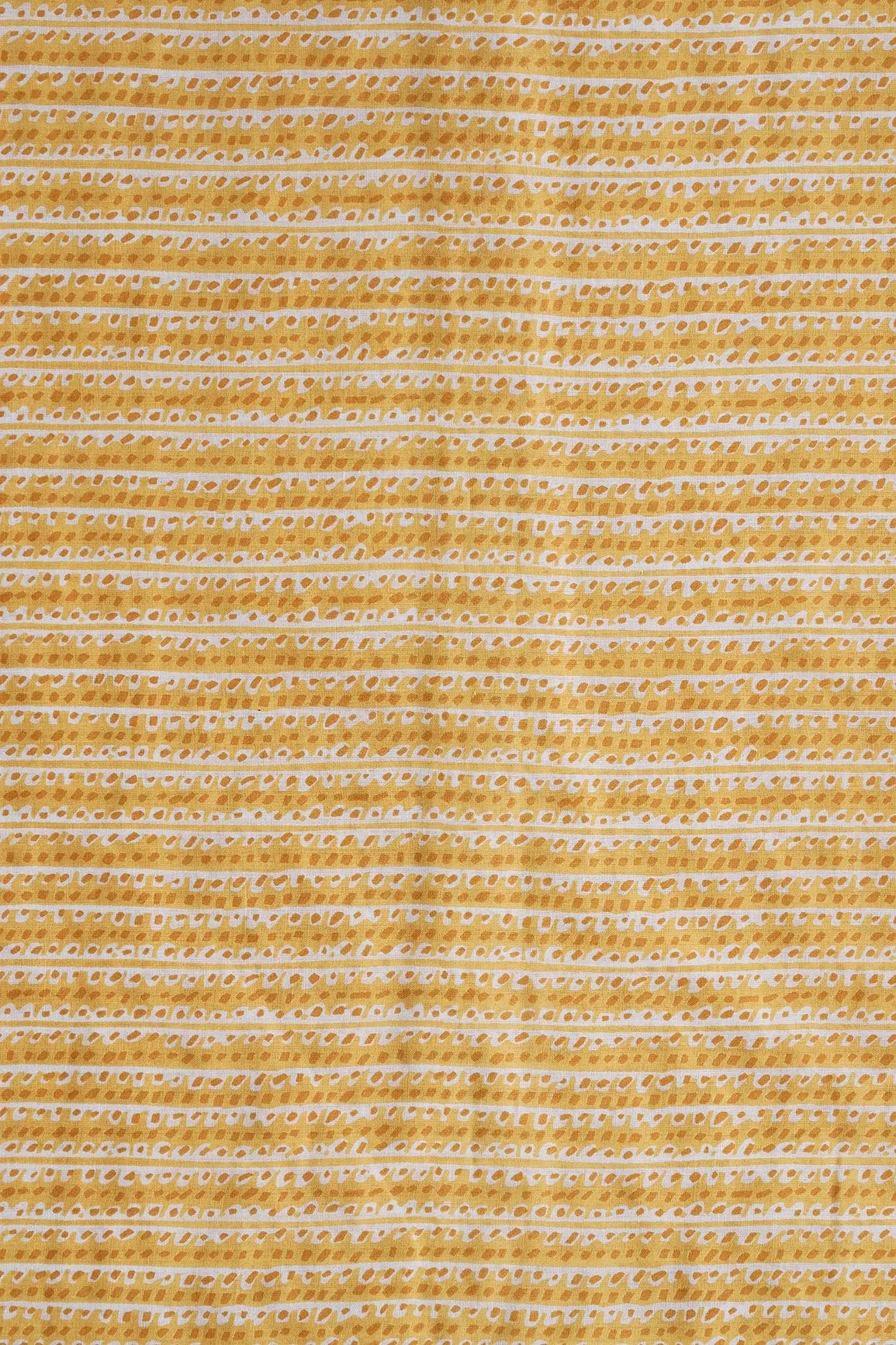 Mustard Yellow And White Stripes Print On Pure Cotton Fabric