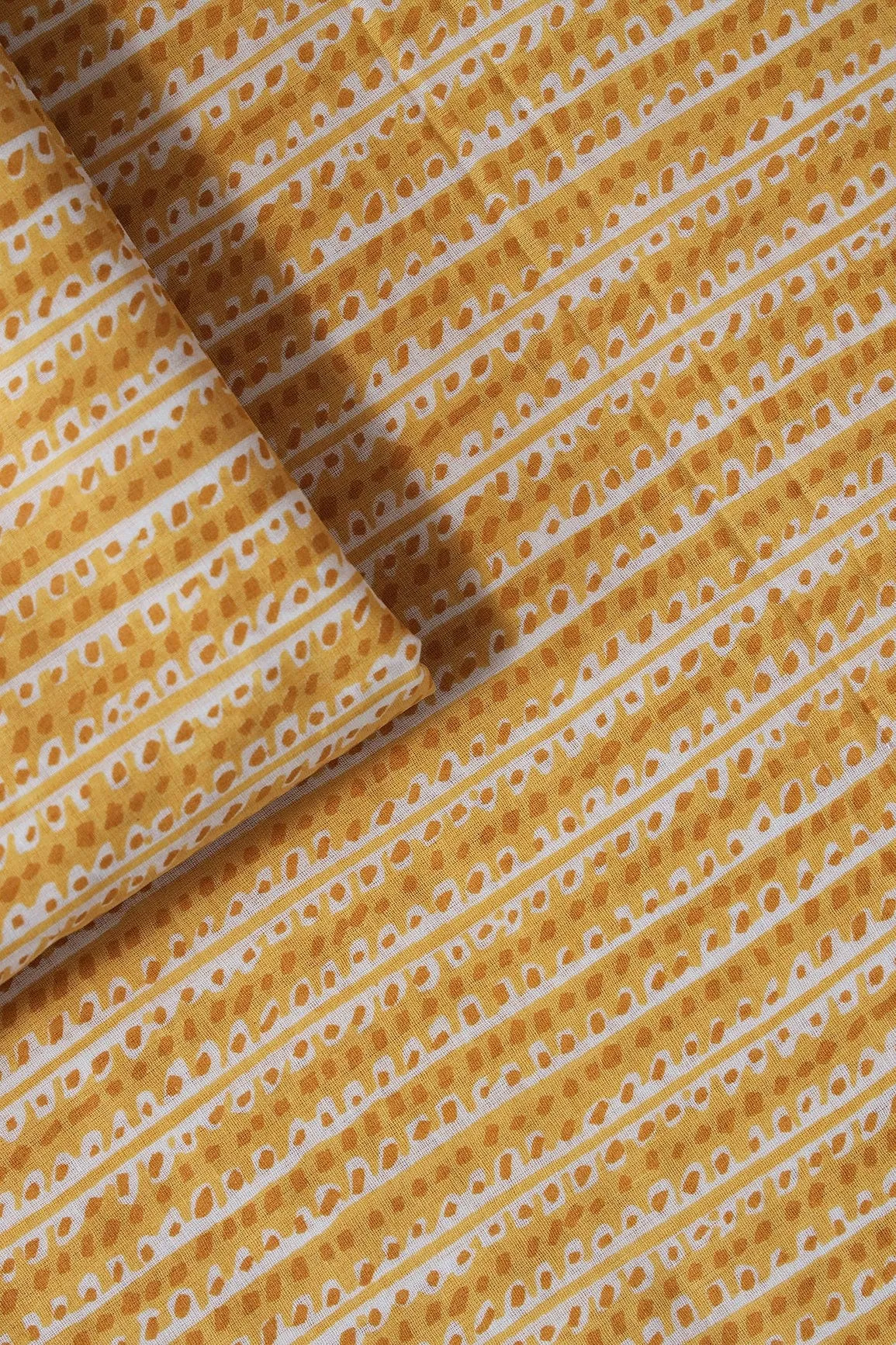 Mustard Yellow And White Stripes Print On Pure Cotton Fabric