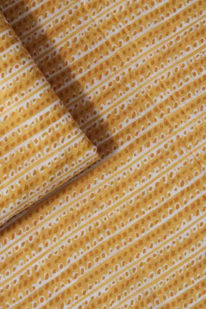Mustard Yellow And White Stripes Print On Pure Cotton Fabric