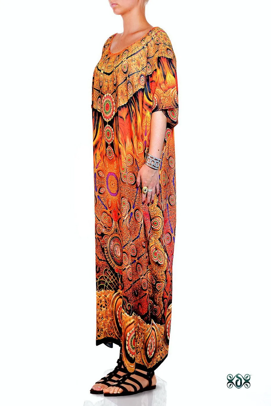 NATURE MORTE Decorative Feathers Devarshy Plus Size Long Kaftan - 1040A