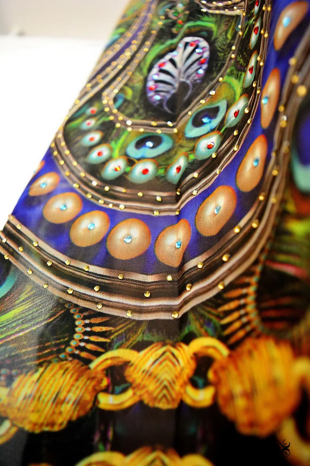 NATURE MORTE Ornate Peacock Feathers Devarshy Long Embellished Kaftan - 1119A