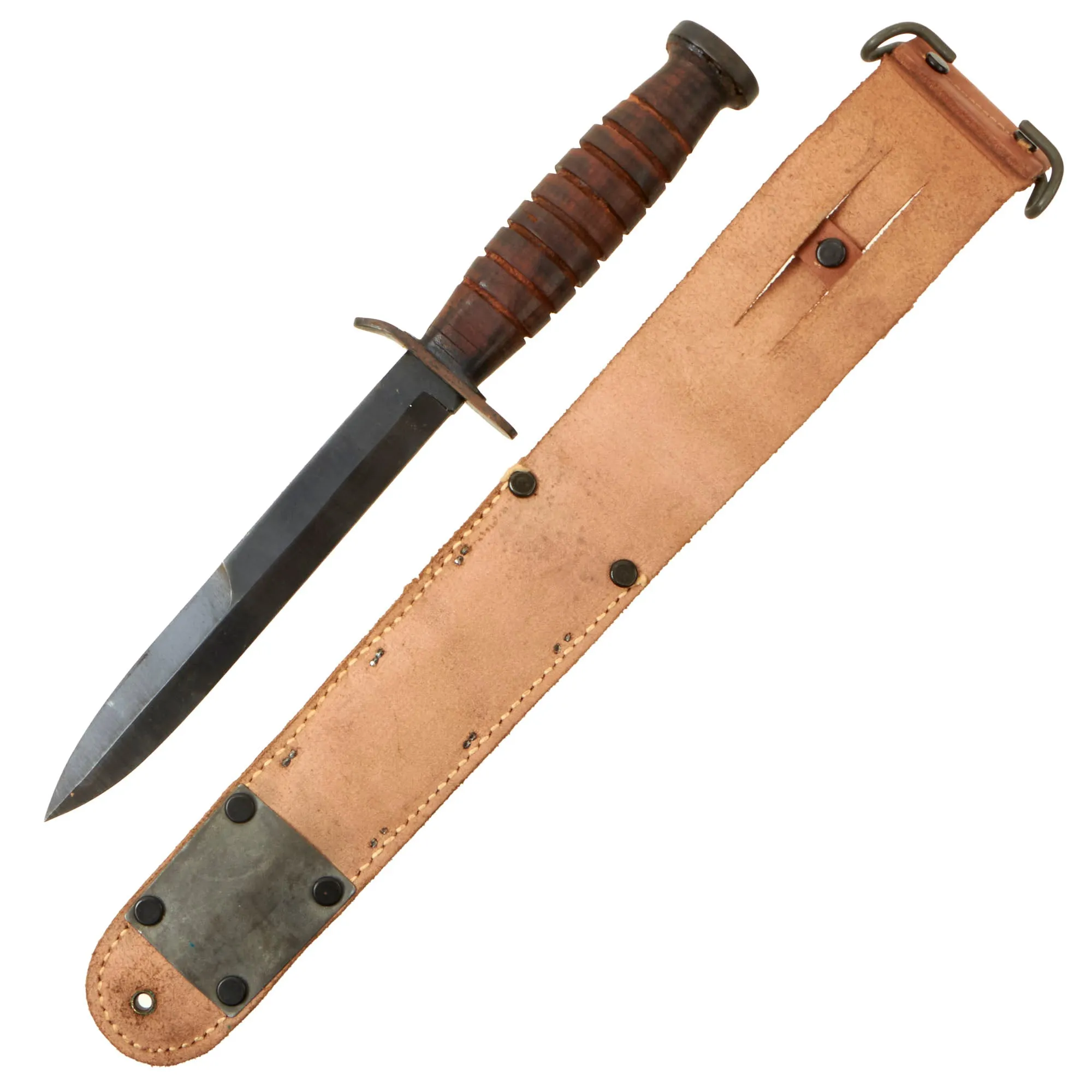 Original U.S. WWII New Old Stock M3 Fighting Knife Blade Marked by Robeson Cutlery Co with 1943 Dated M6 Scabbard by Moose Co