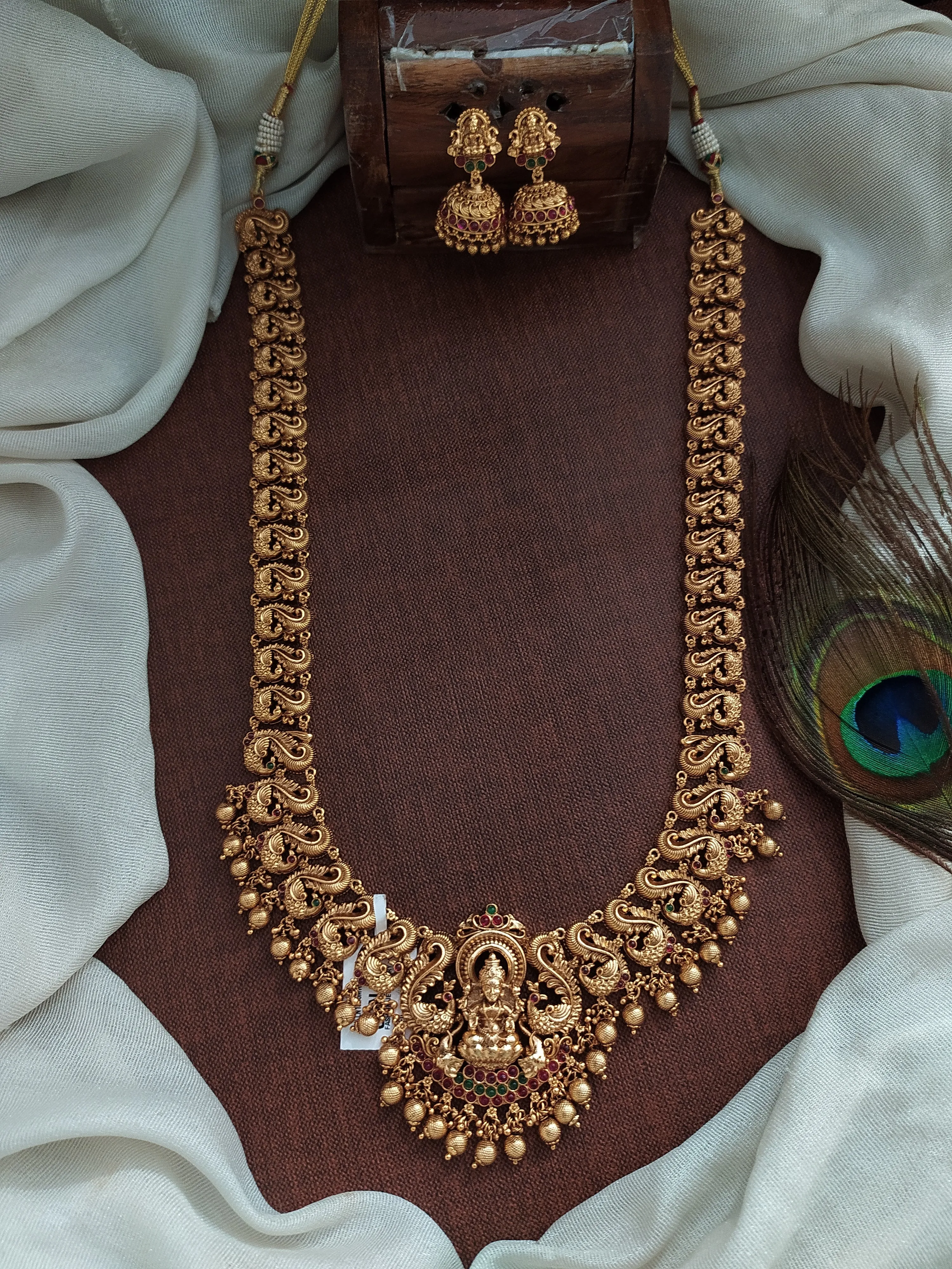 "Lakshmi Splendor" - Antique Nagas Copper Finish Long Haram Set