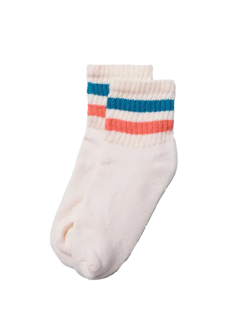Retro Stripe Quarter Crew Sock- Tile/Coral