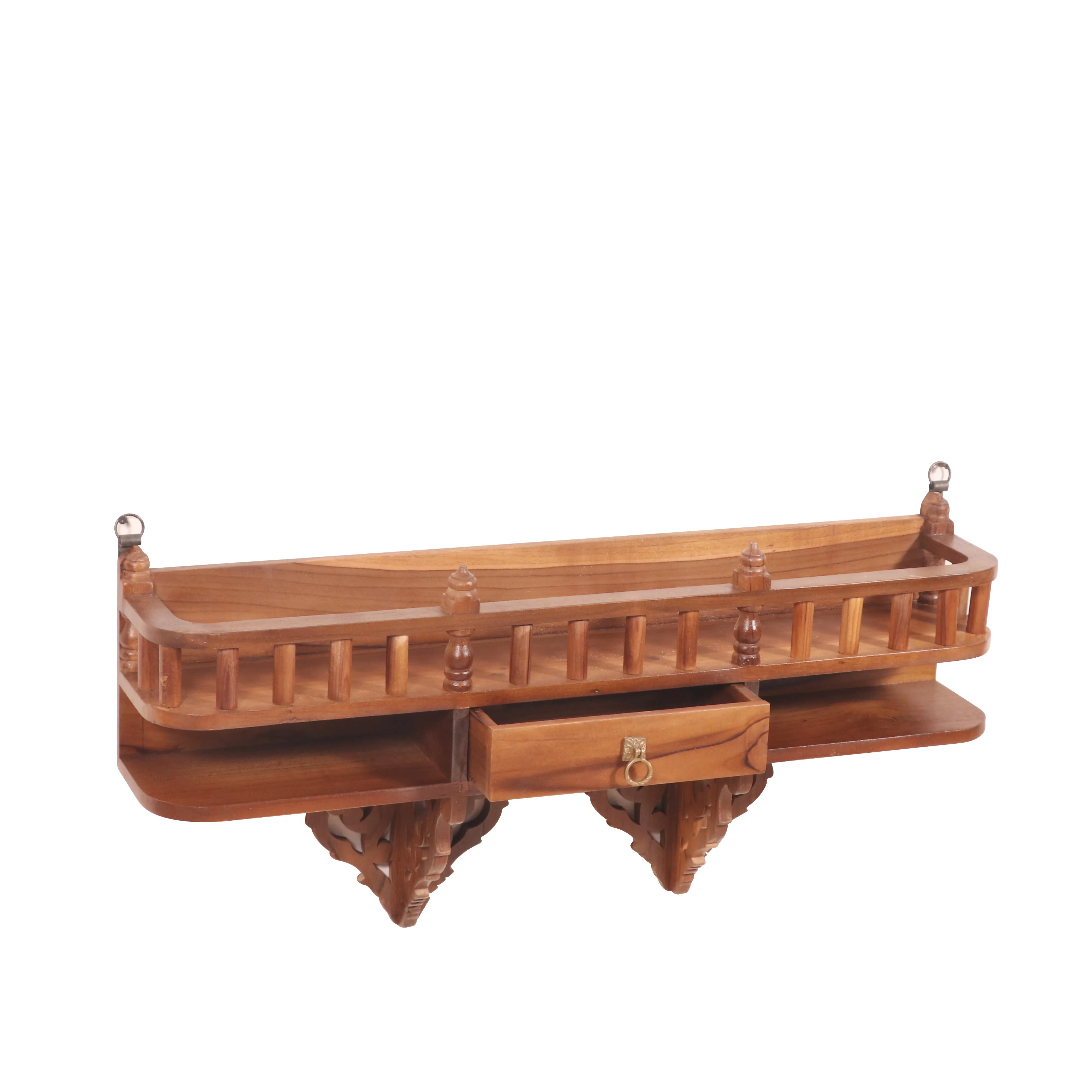 Teak wood wall rack (Bracket) with single drawer & traditional railing