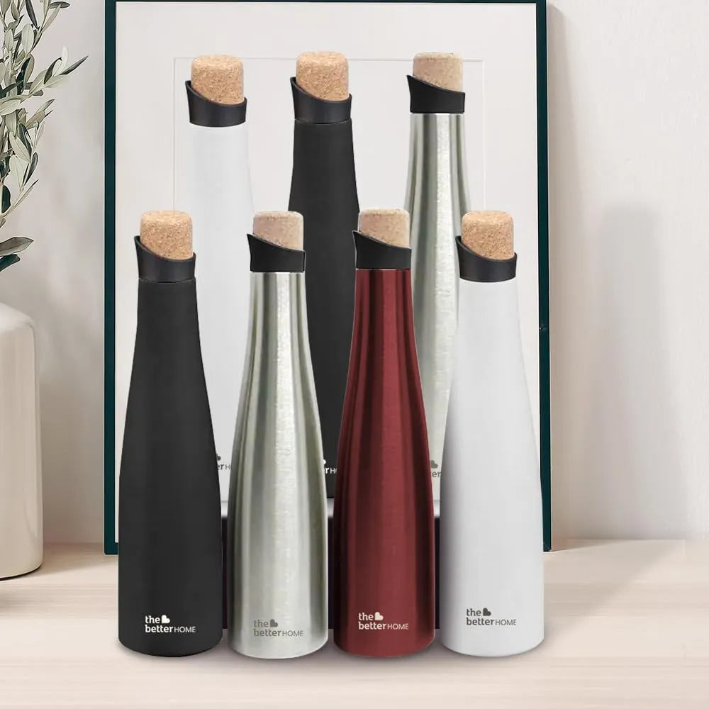 The Better Home Insulated Stainless Steel Water Bottle with Cork Cap | 18 Hours Insulation | Pack of 3-500ml Each | Hot Cold Water for Office School Gym | Leak Proof & BPA Free | Silver Colour